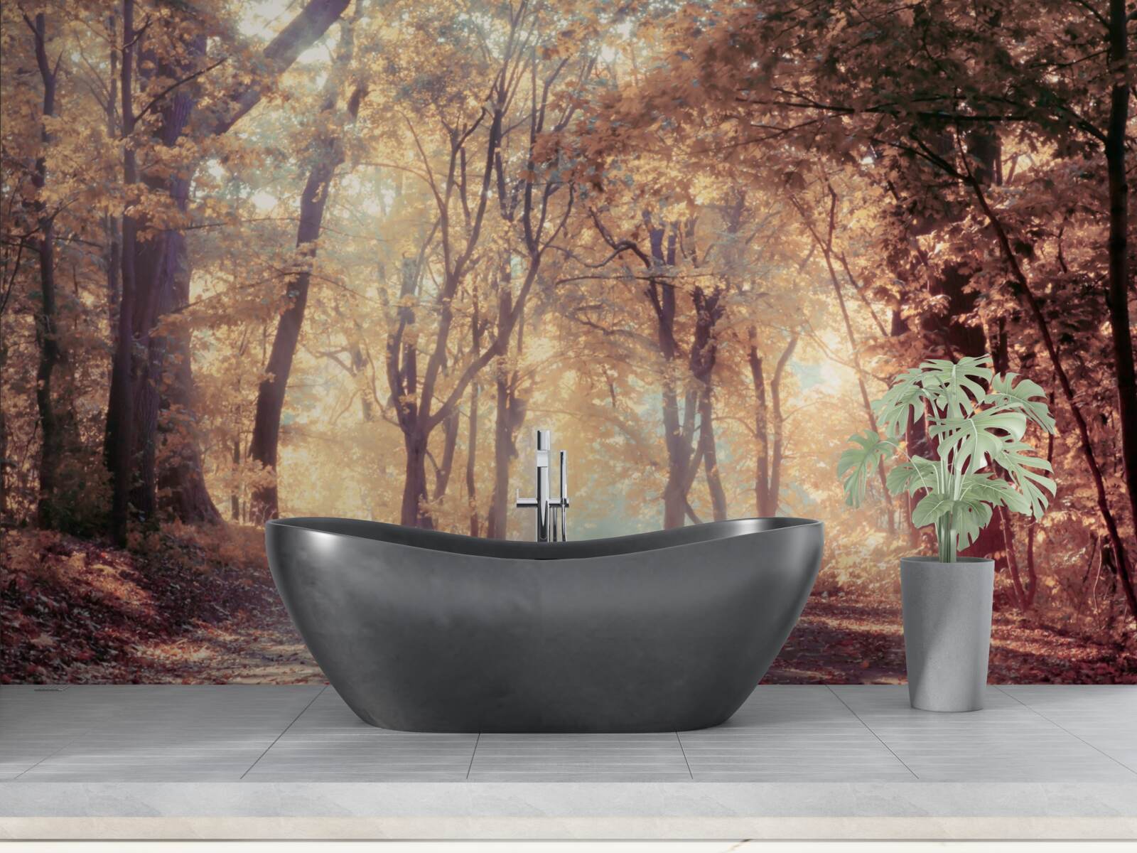 Fototapeta jesienna ścieżka spowita lekką mgłą