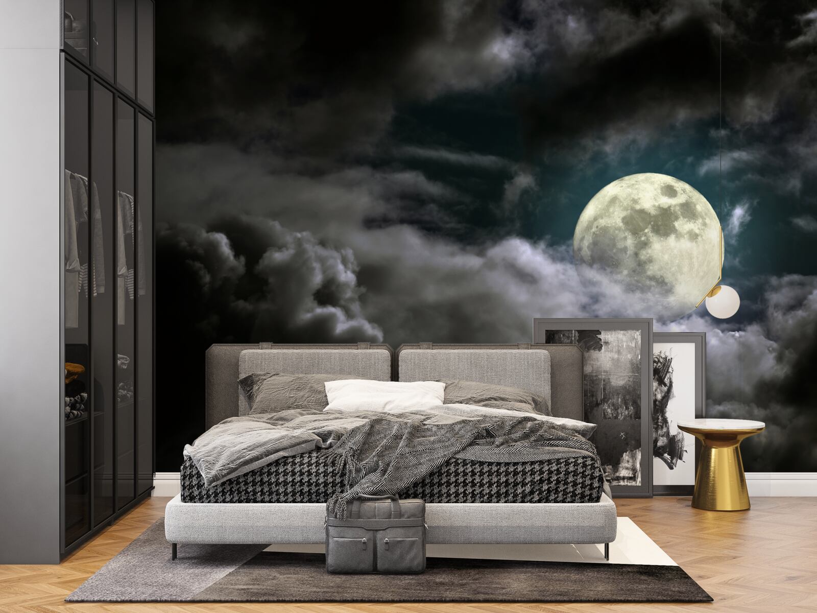 Fototapeta księżyc w pełni ponad chmurami, przyciągający uwagę swoim pięknem