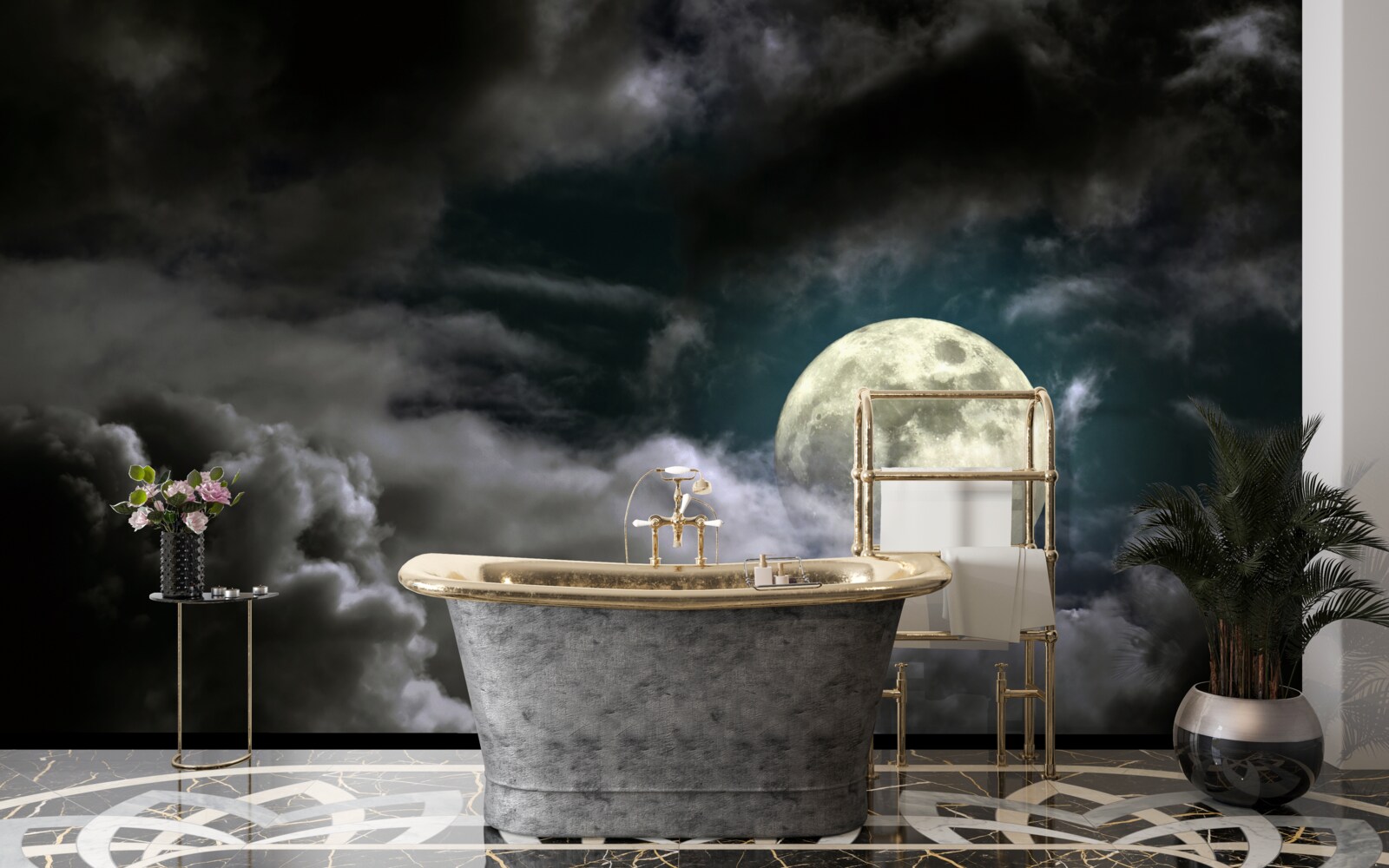 Fototapeta księżyc w pełni ponad chmurami, przyciągający uwagę swoim pięknem