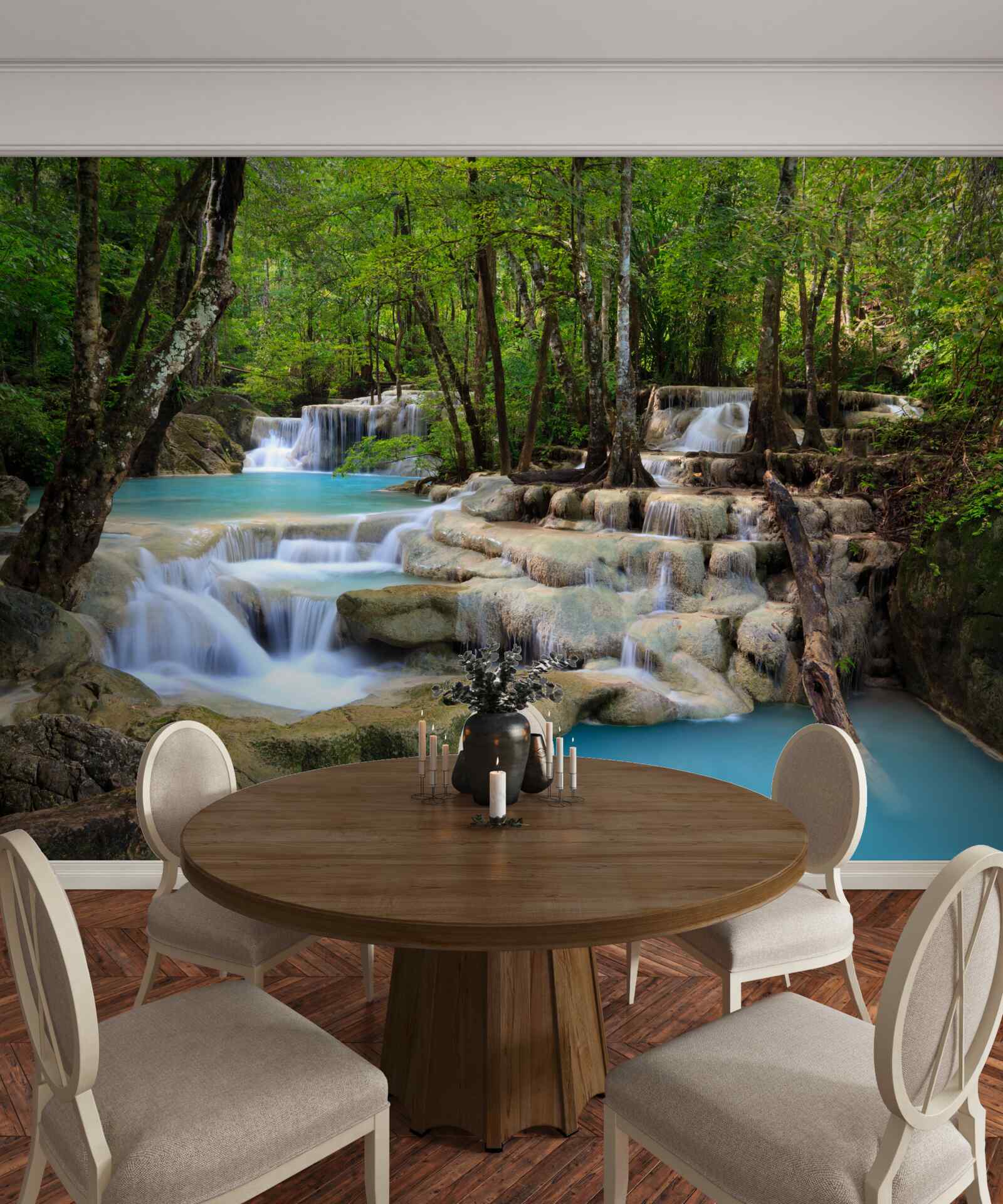 Fototapeta wodospady spadające w gęsty las