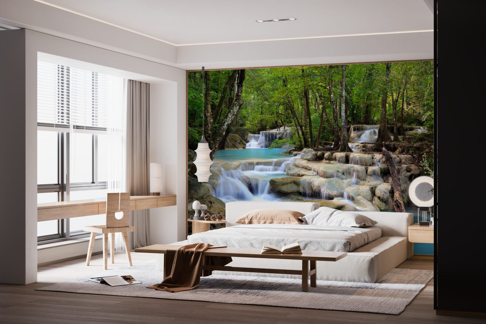 Fototapeta wodospady spadające w gęsty las