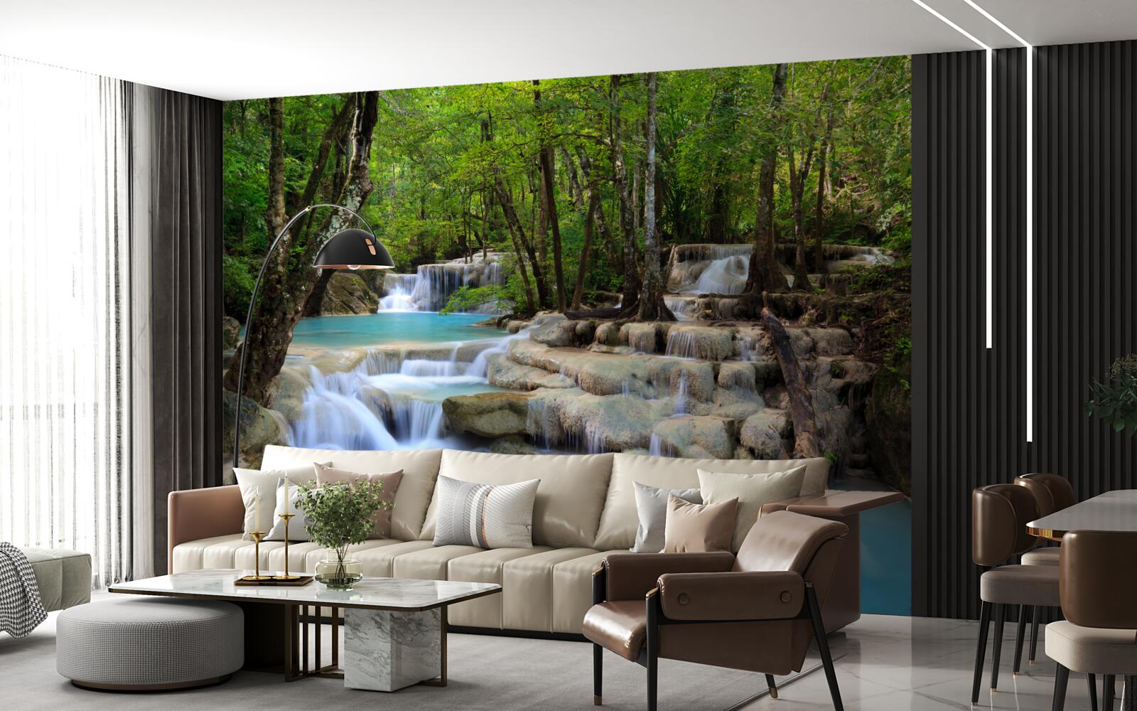 Fototapeta wodospady spadające w gęsty las