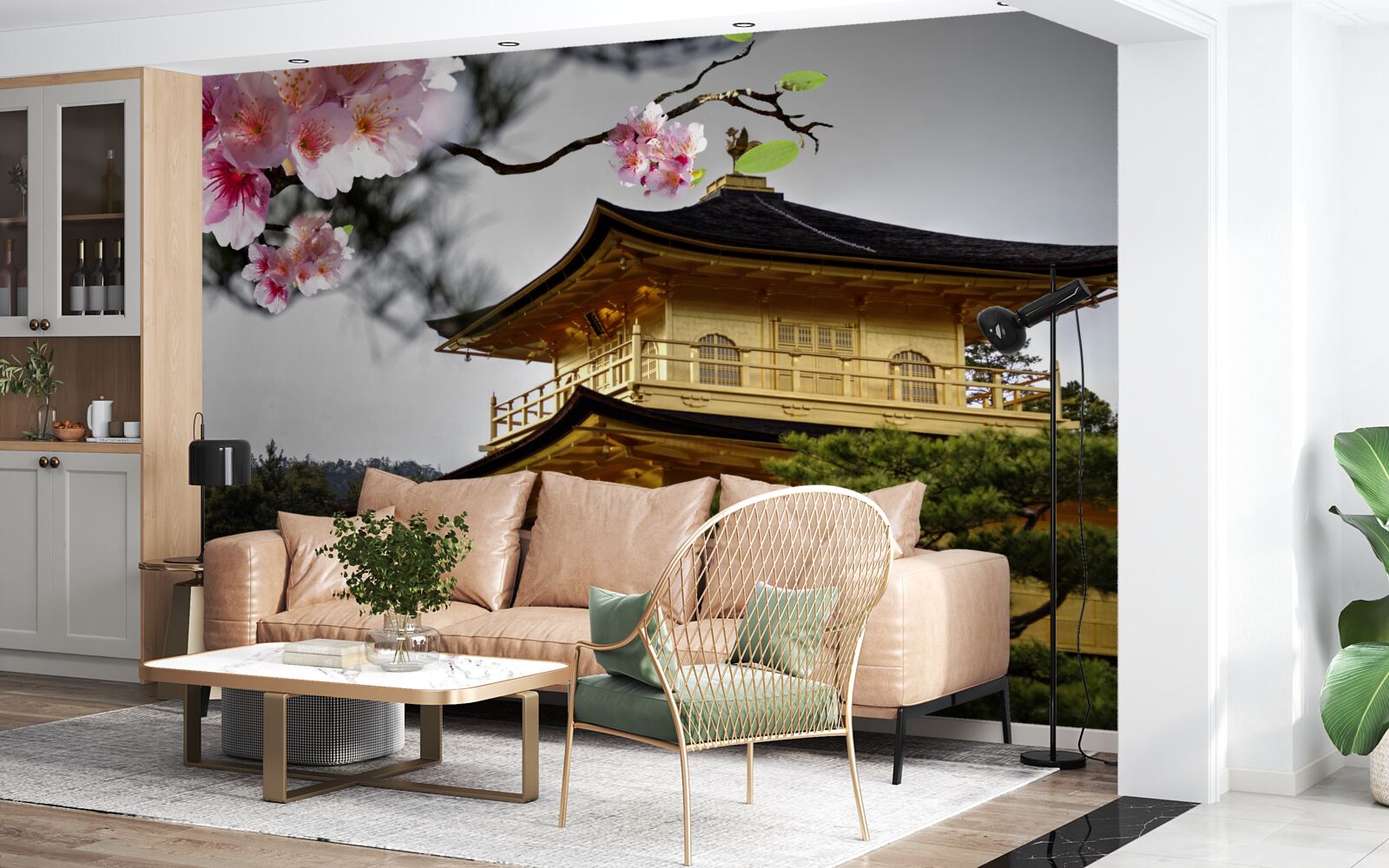 Fototapeta sakura i klasztor buddyjski