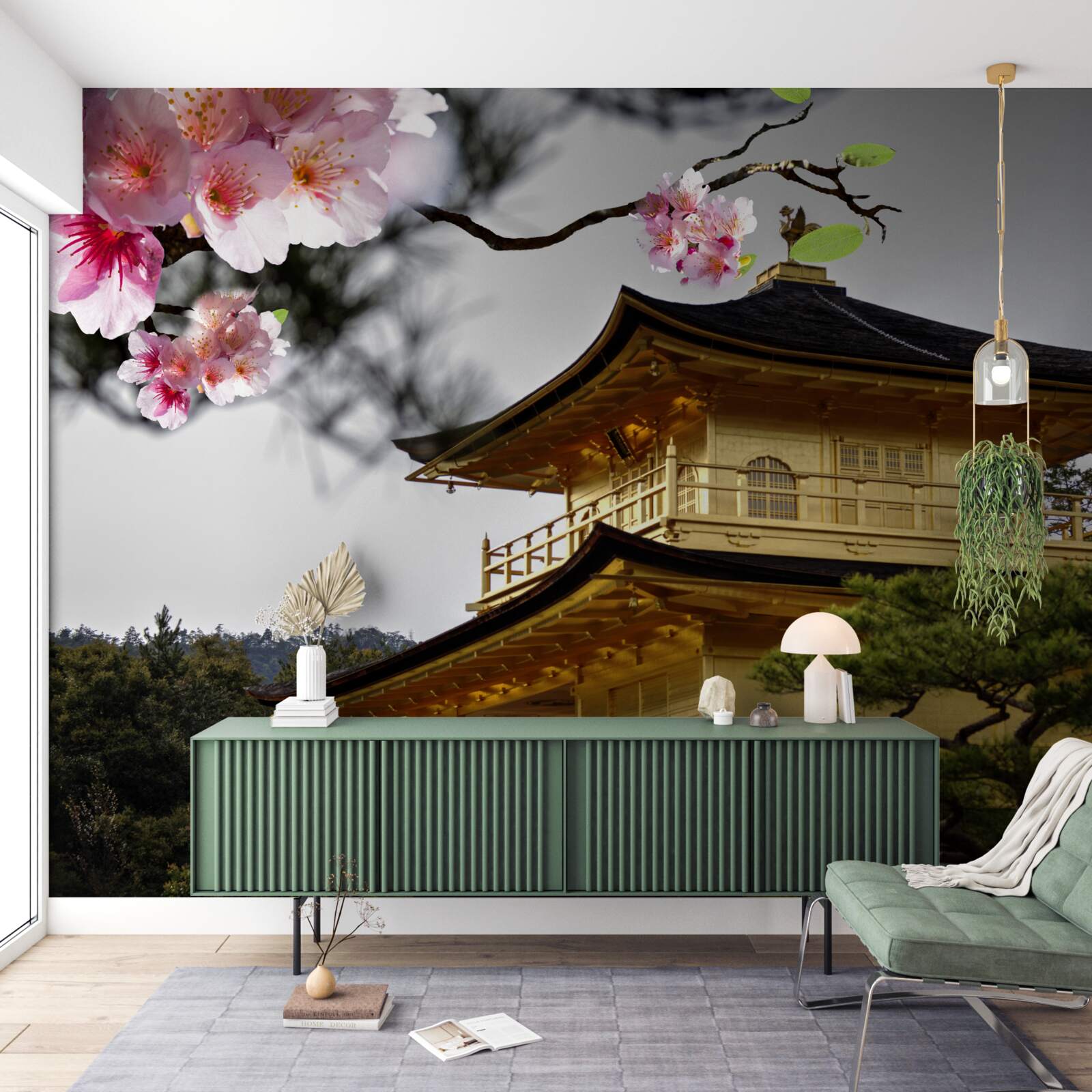 Fototapeta sakura i klasztor buddyjski