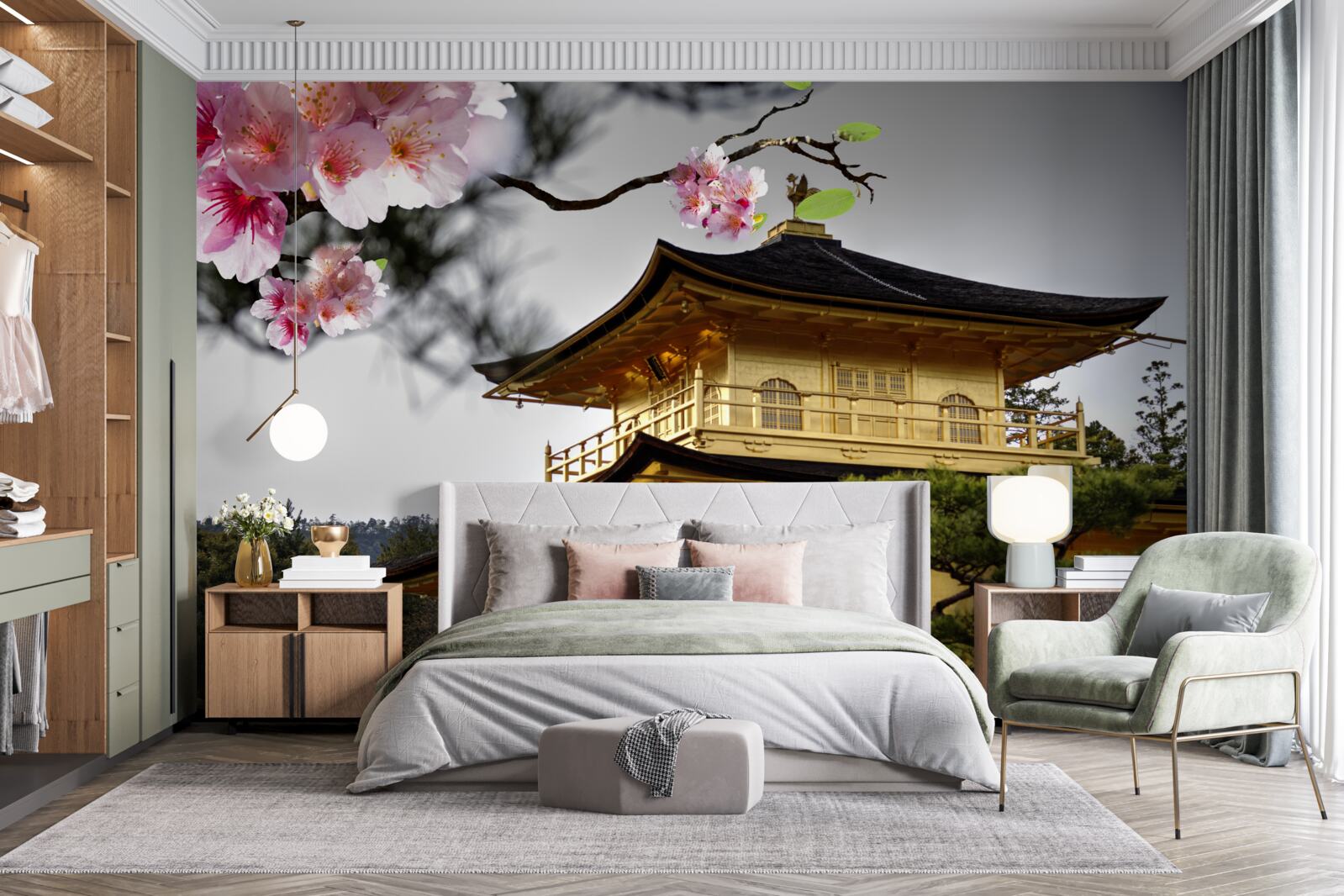 Fototapeta sakura i klasztor buddyjski