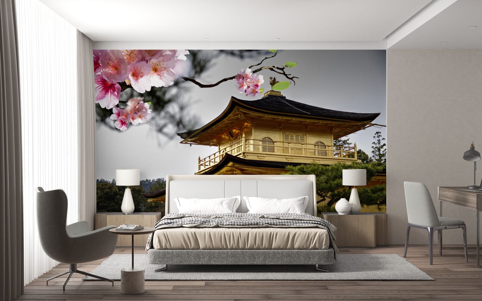 Fototapeta sakura i klasztor buddyjski