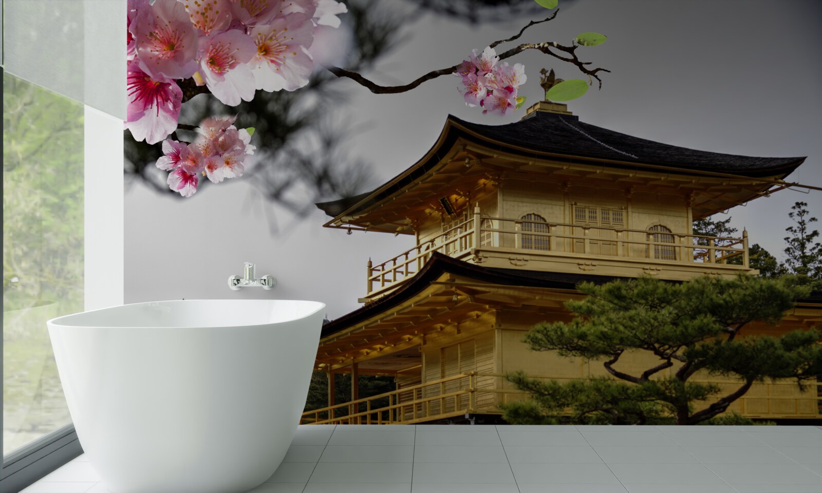 Fototapeta sakura i klasztor buddyjski