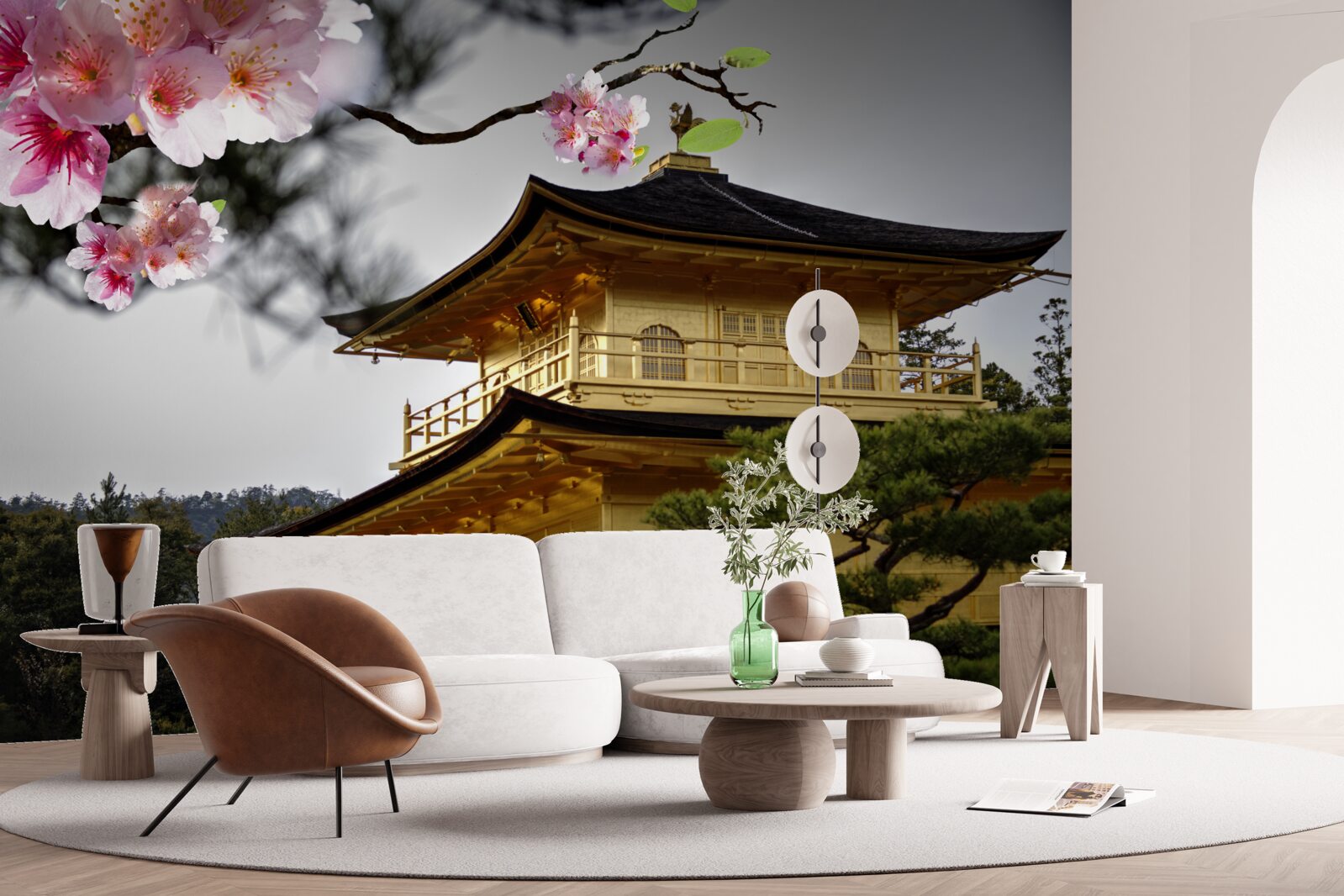 Fototapeta sakura i klasztor buddyjski