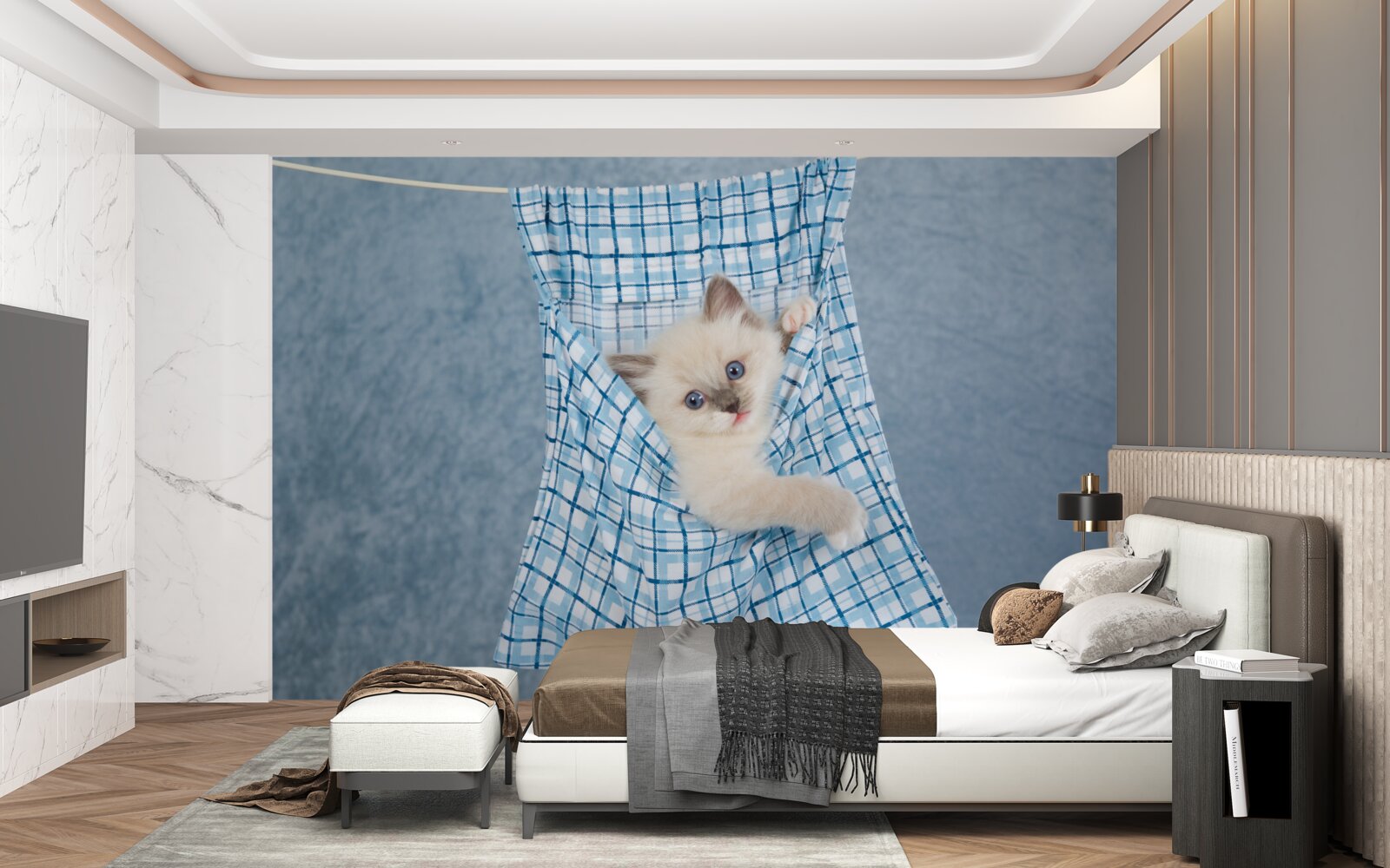 Fototapeta torba okazała się pułapką na kotka syjamskiego