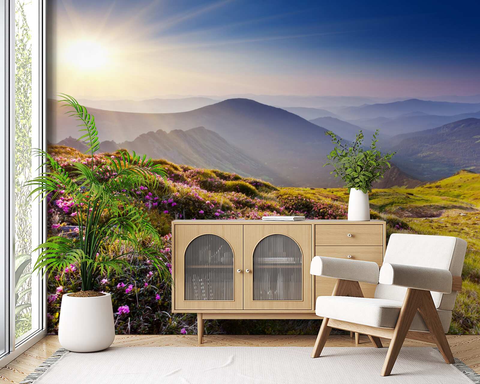 Fototapeta szczyt góry w krajobrazie o wschodzie słońca