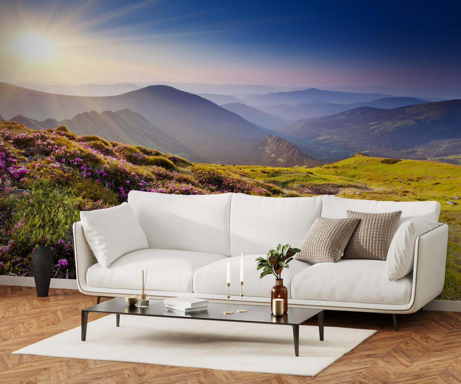 Fototapeta szczyt góry w krajobrazie o wschodzie słońca