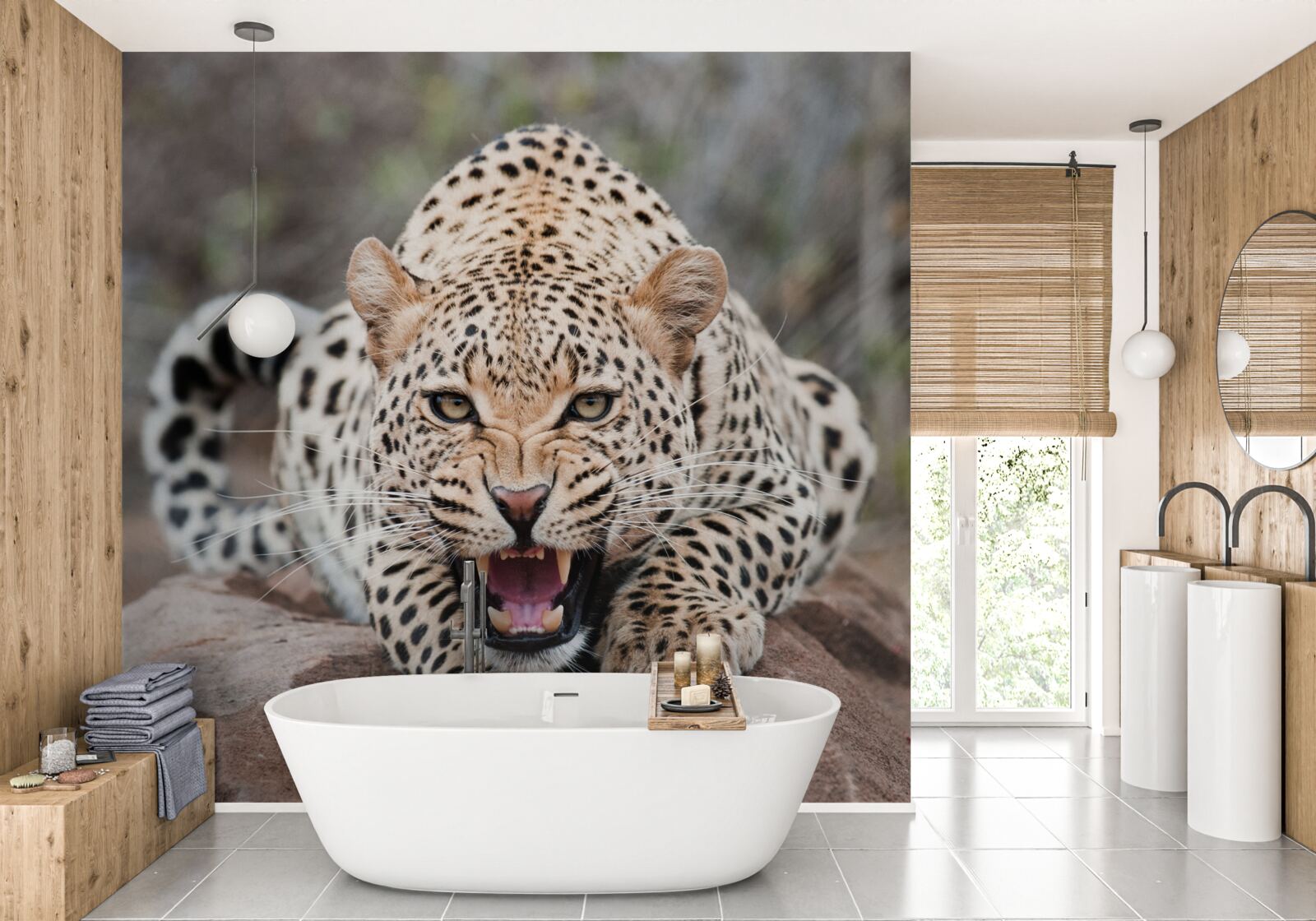 Fototapeta podekscytowany lampart przygotowujący się do skoku