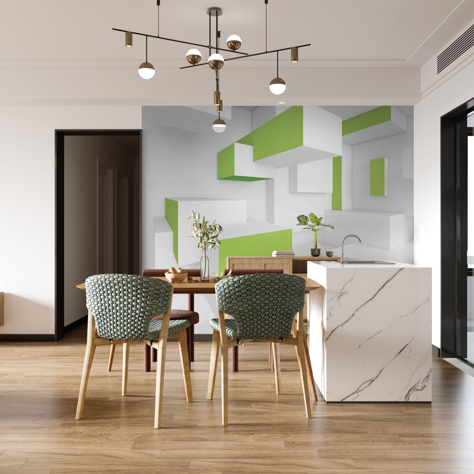 Fototapeta prostokątne konstrukcje z jasnozieloną okładziną