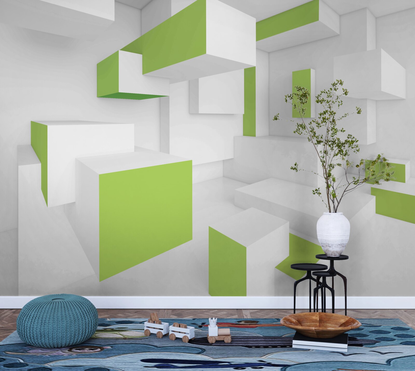 Fototapeta prostokątne konstrukcje z jasnozieloną okładziną