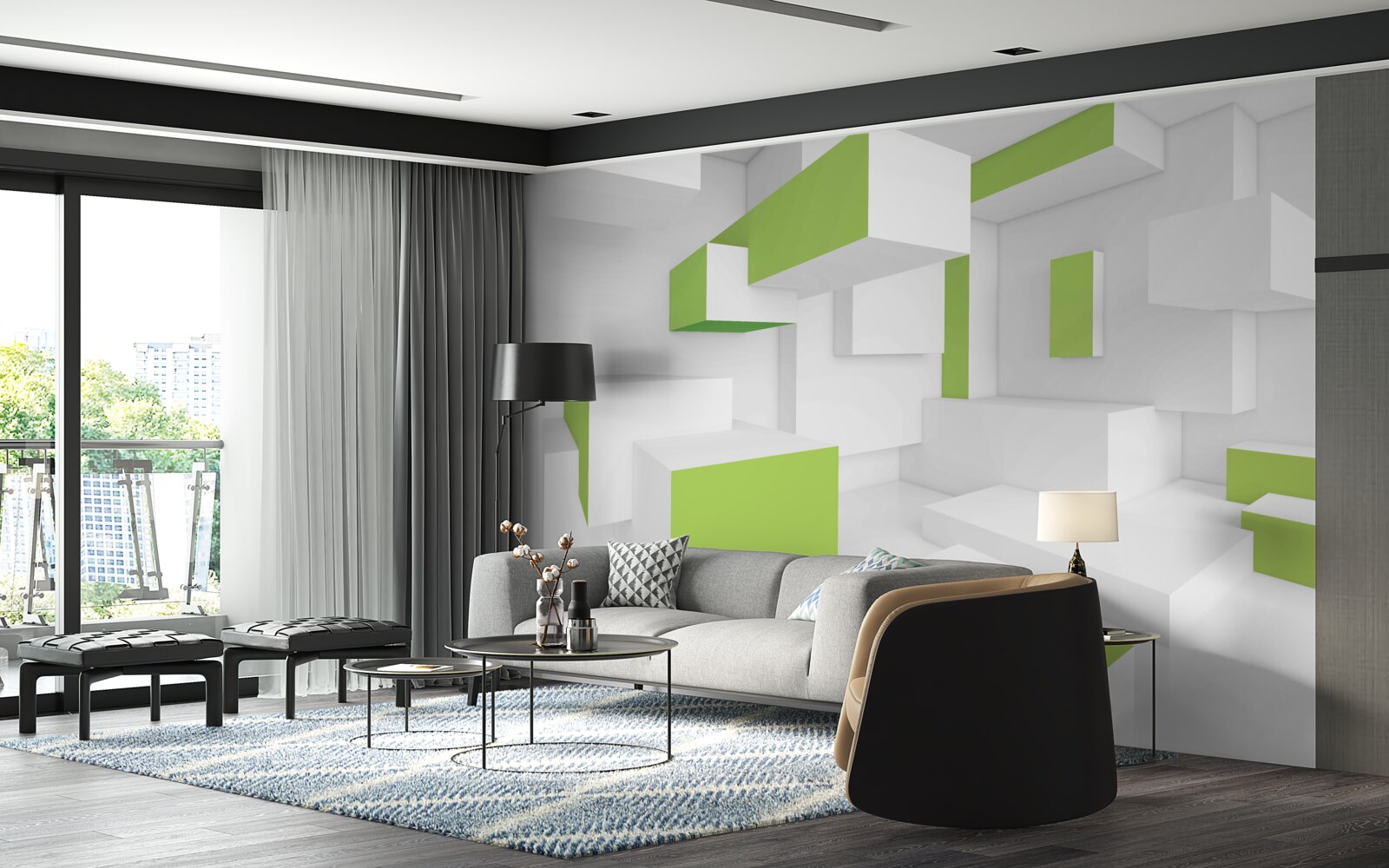 Fototapeta prostokątne konstrukcje z jasnozieloną okładziną