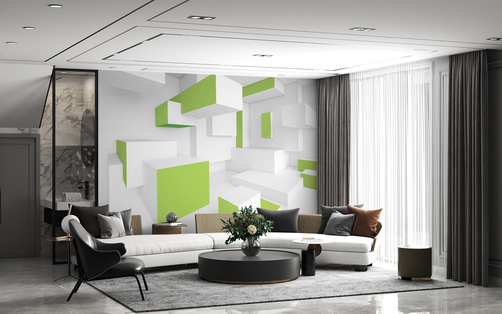 Fototapeta prostokątne konstrukcje z jasnozieloną okładziną