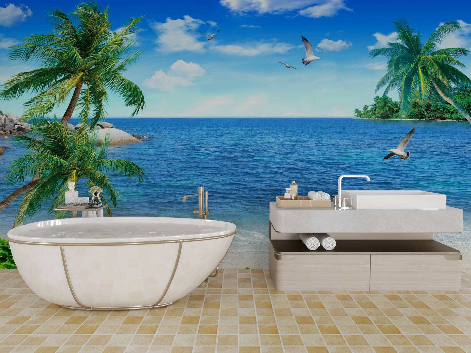 Fototapeta linia brzegowa palm w regionie tropikalnym