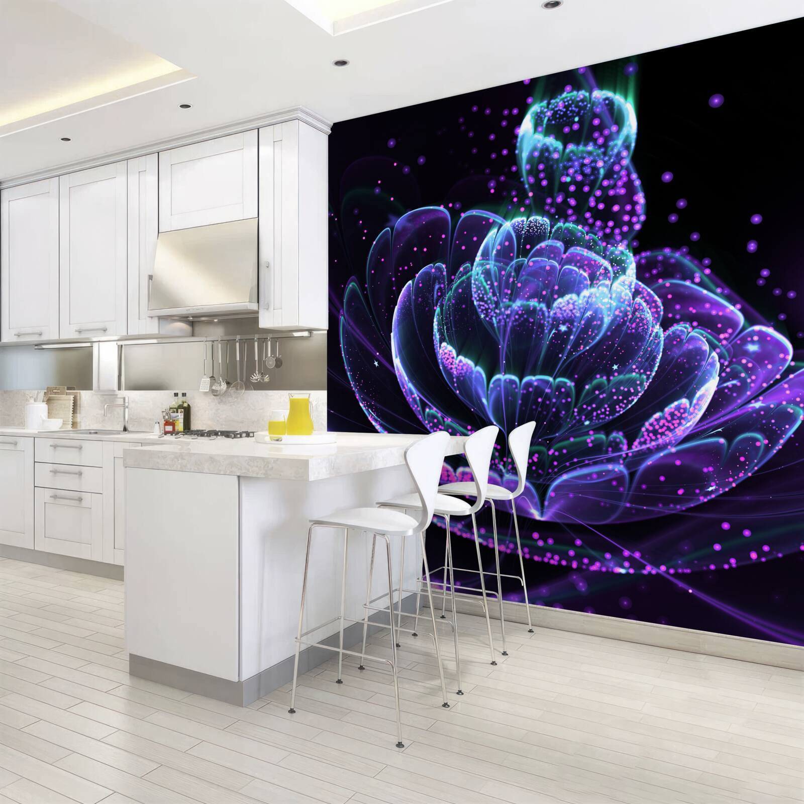 Fototapeta streszczenie niebieski kwiat na czarnym tle