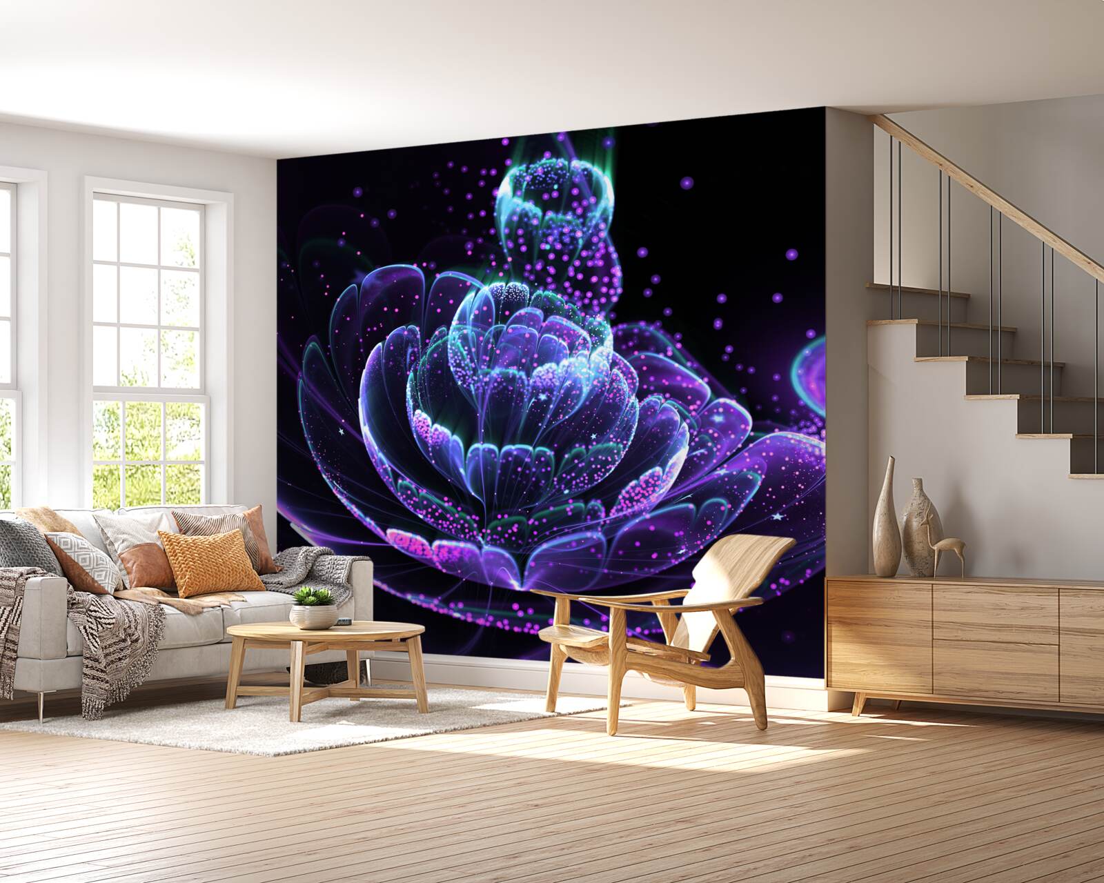 Fototapeta streszczenie niebieski kwiat na czarnym tle