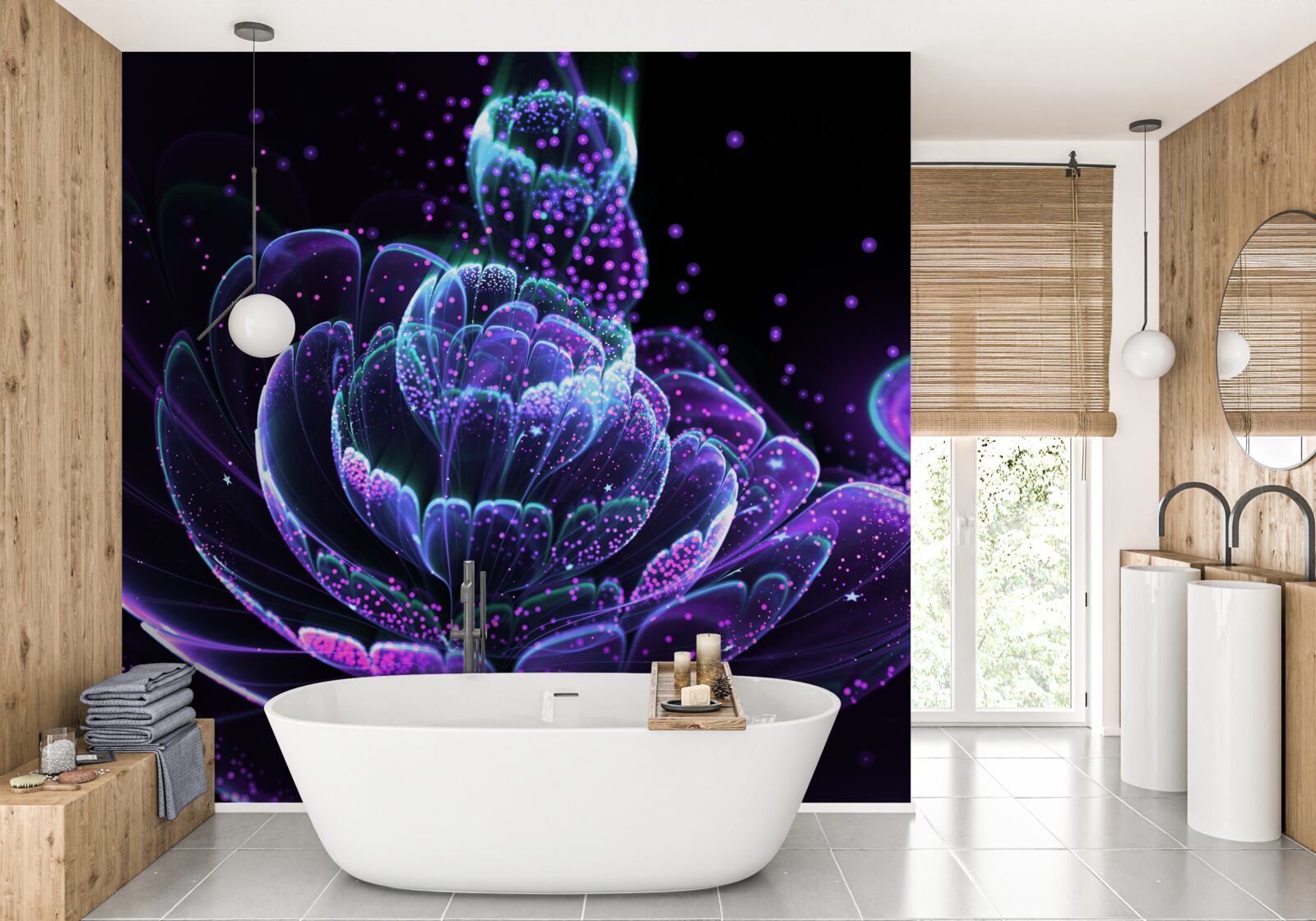 Fototapeta streszczenie niebieski kwiat na czarnym tle