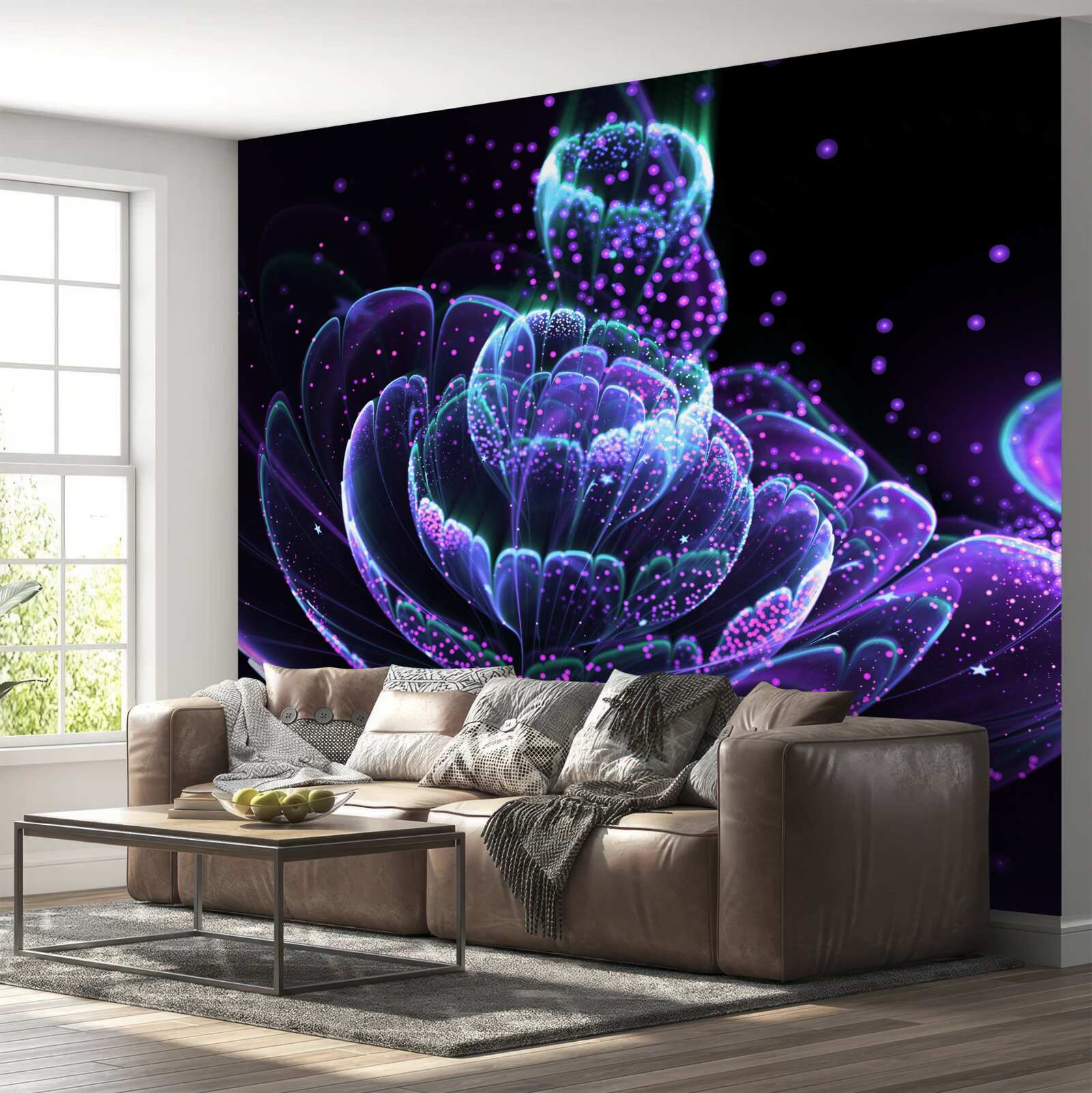 Fototapeta streszczenie niebieski kwiat na czarnym tle