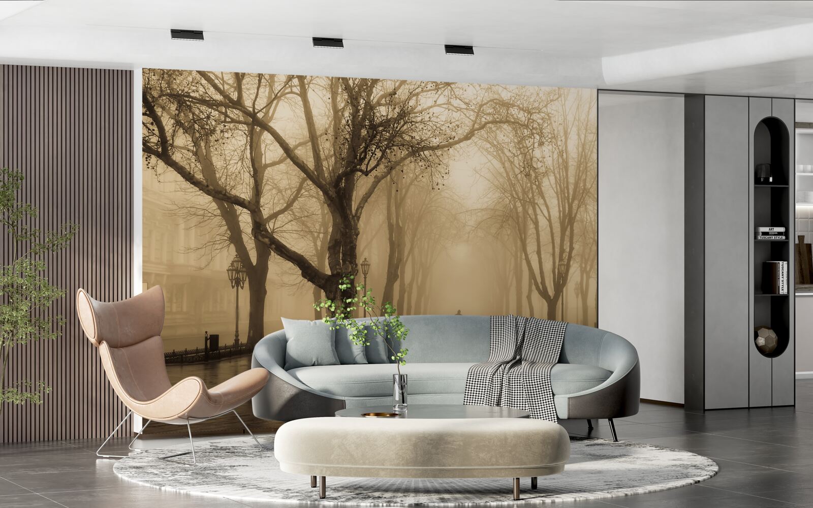 Fototapeta aleja jest wypełniona deszczem i mgłą