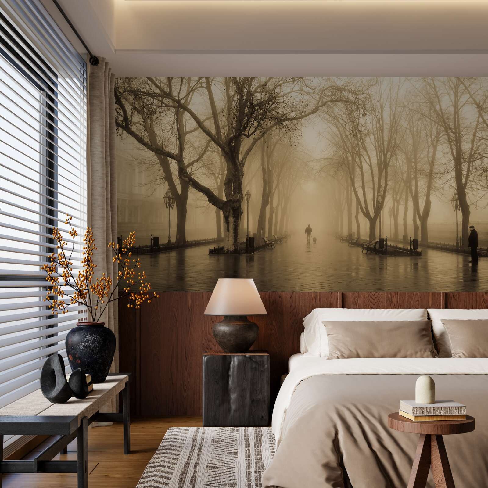 Fototapeta aleja jest wypełniona deszczem i mgłą