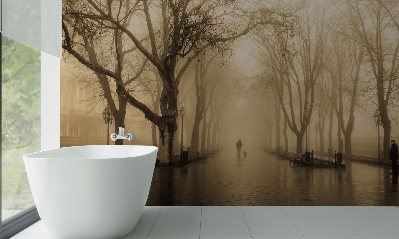 Fototapeta aleja jest wypełniona deszczem i mgłą