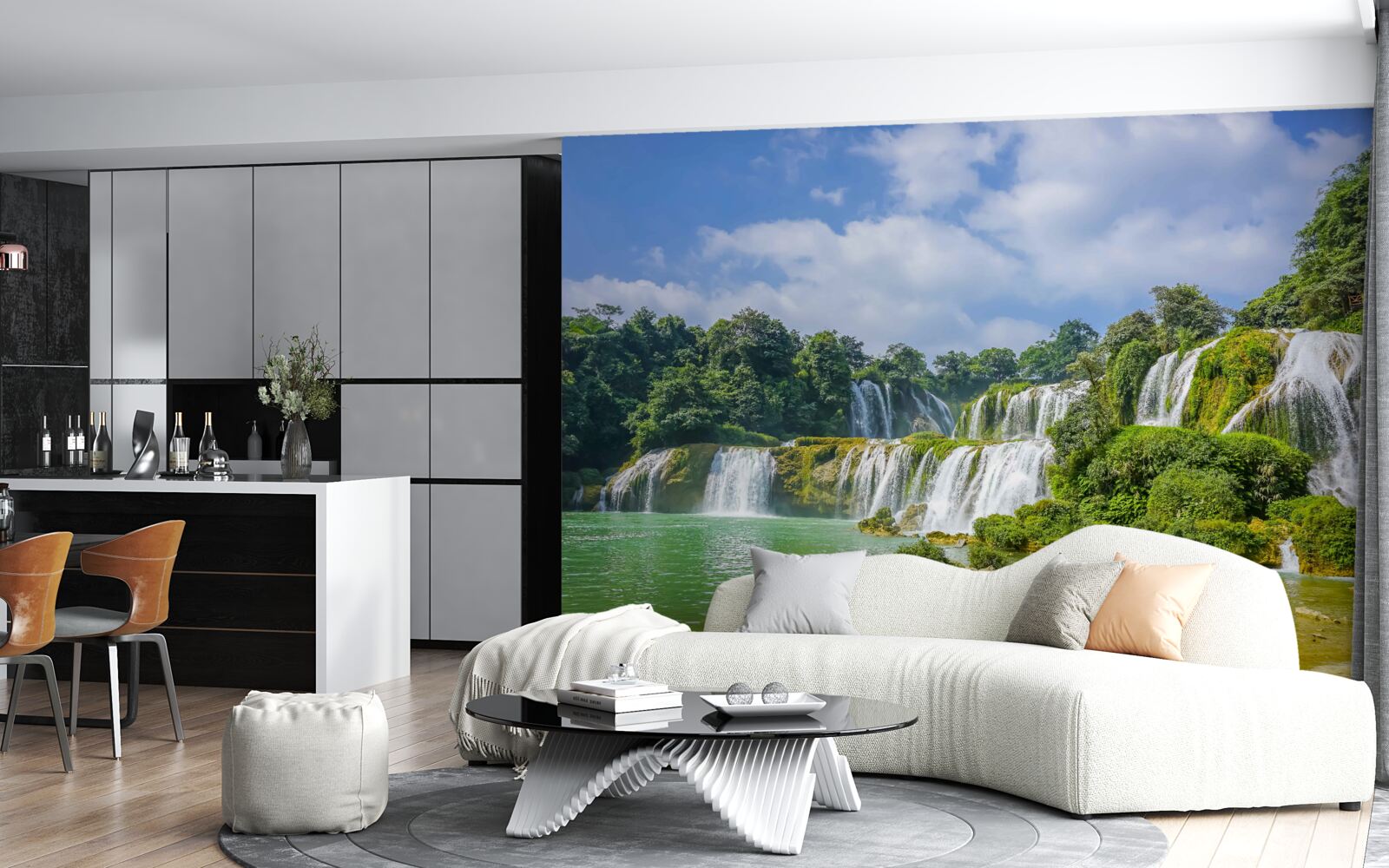 Fototapeta wodospady szybko wpadające do basenu jeziora