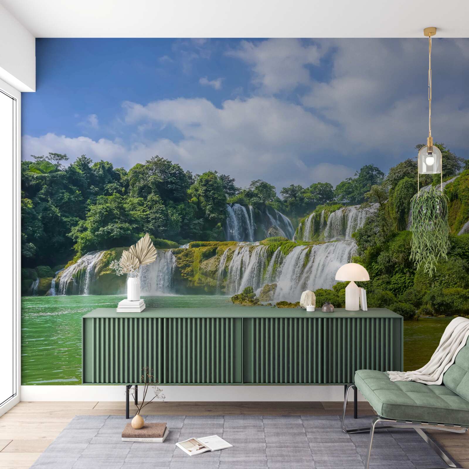 Fototapeta wodospady szybko wpadające do basenu jeziora