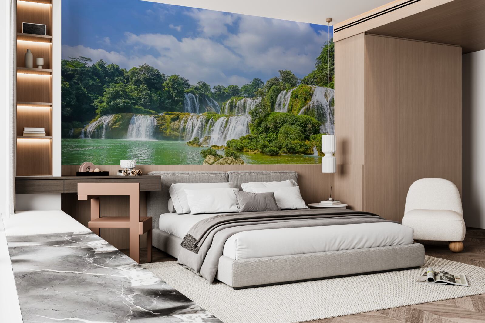 Fototapeta wodospady szybko wpadające do basenu jeziora