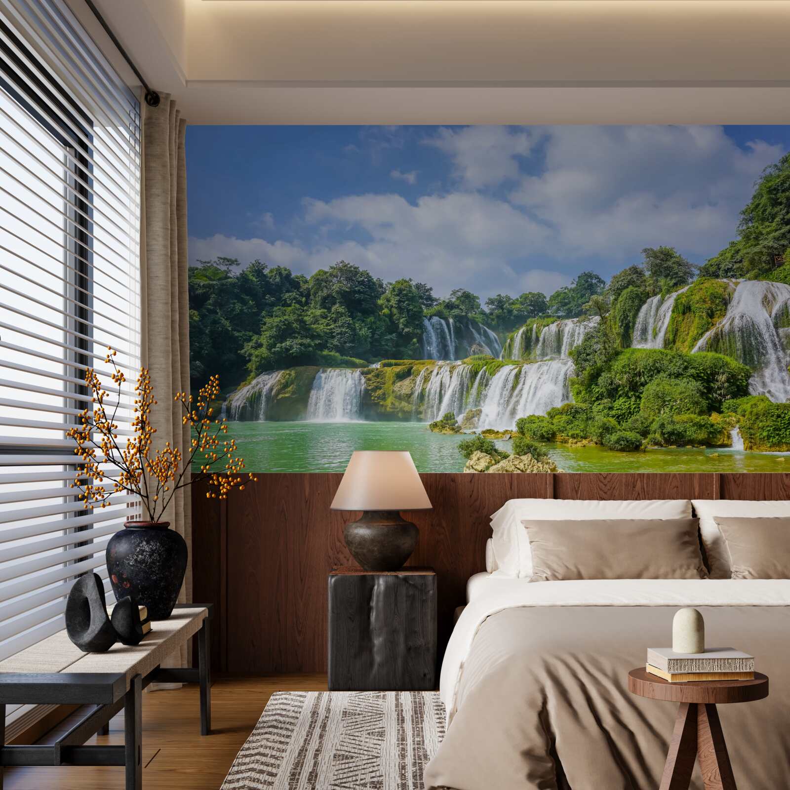 Fototapeta wodospady szybko wpadające do basenu jeziora