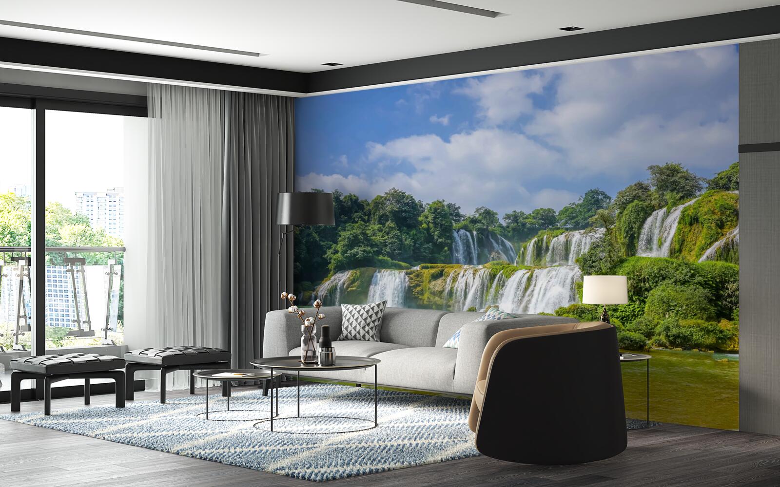 Fototapeta wodospady szybko wpadające do basenu jeziora