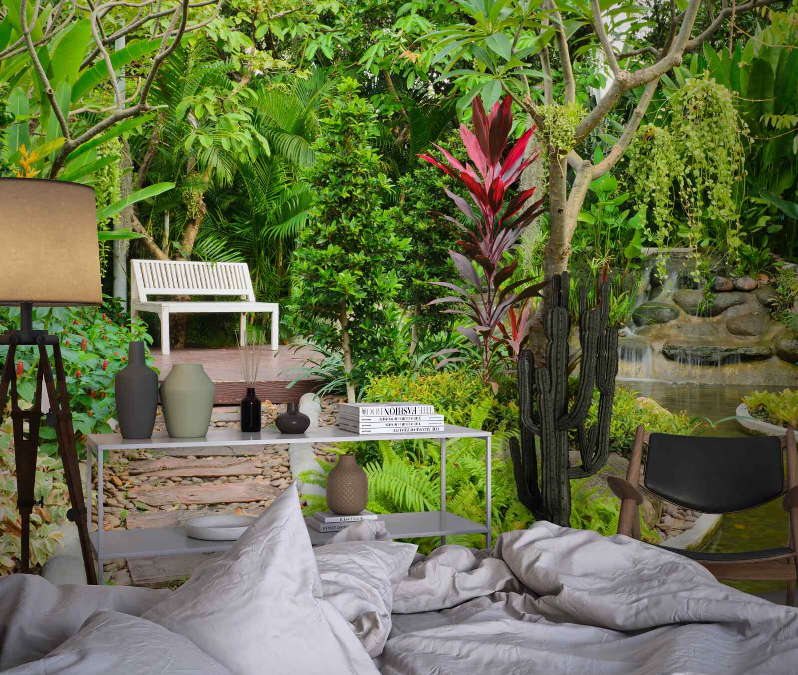 Fototapeta tropikalny raj na terenie leśnym w pobliżu stawu
