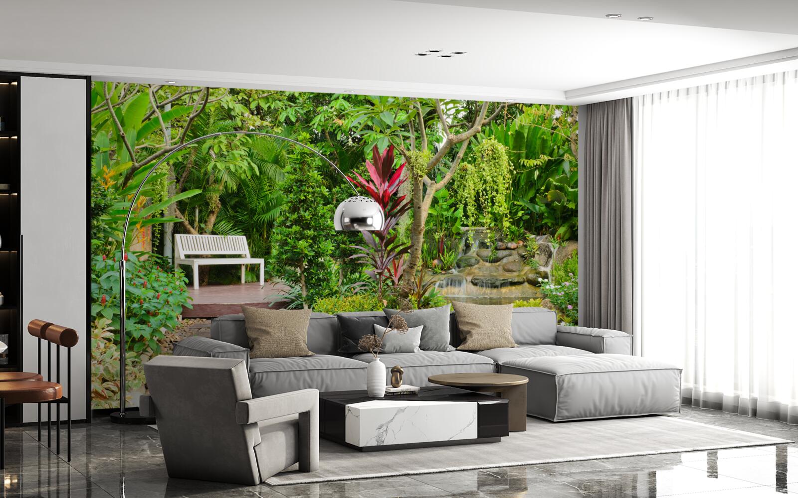 Fototapeta tropikalny raj na terenie leśnym w pobliżu stawu