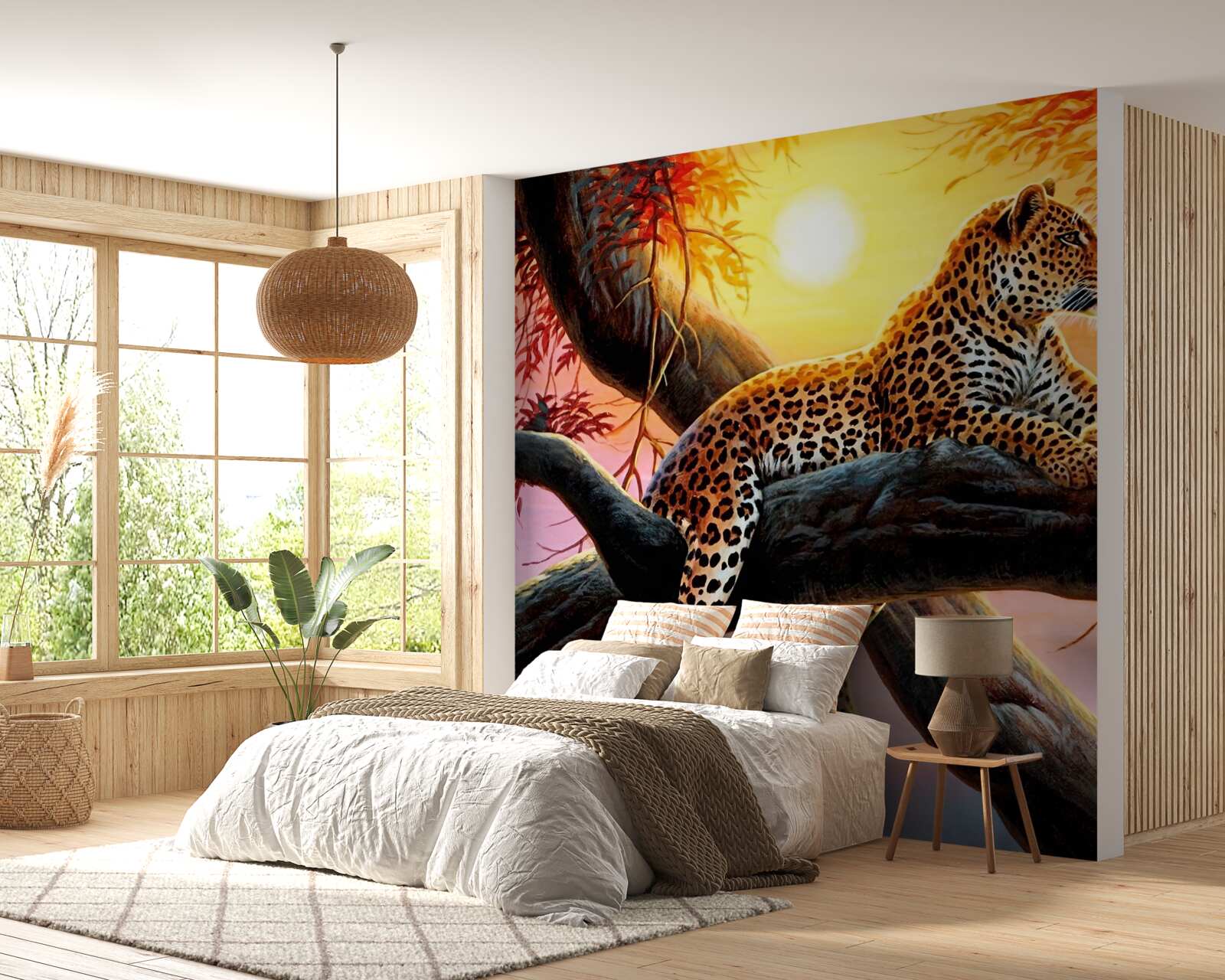 Fototapeta lampart relaksuje się o świcie