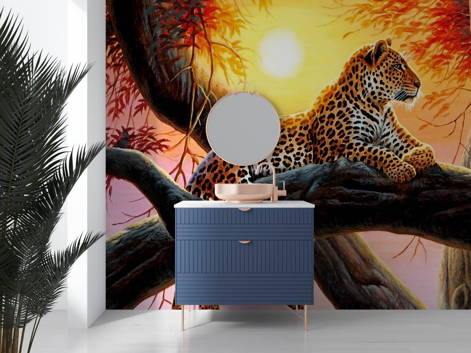 Fototapeta lampart relaksuje się o świcie