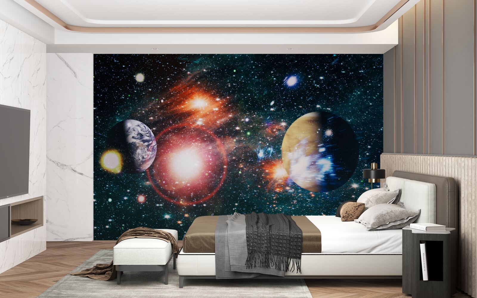 Fototapeta gwiaździste niebo w mglistą noc