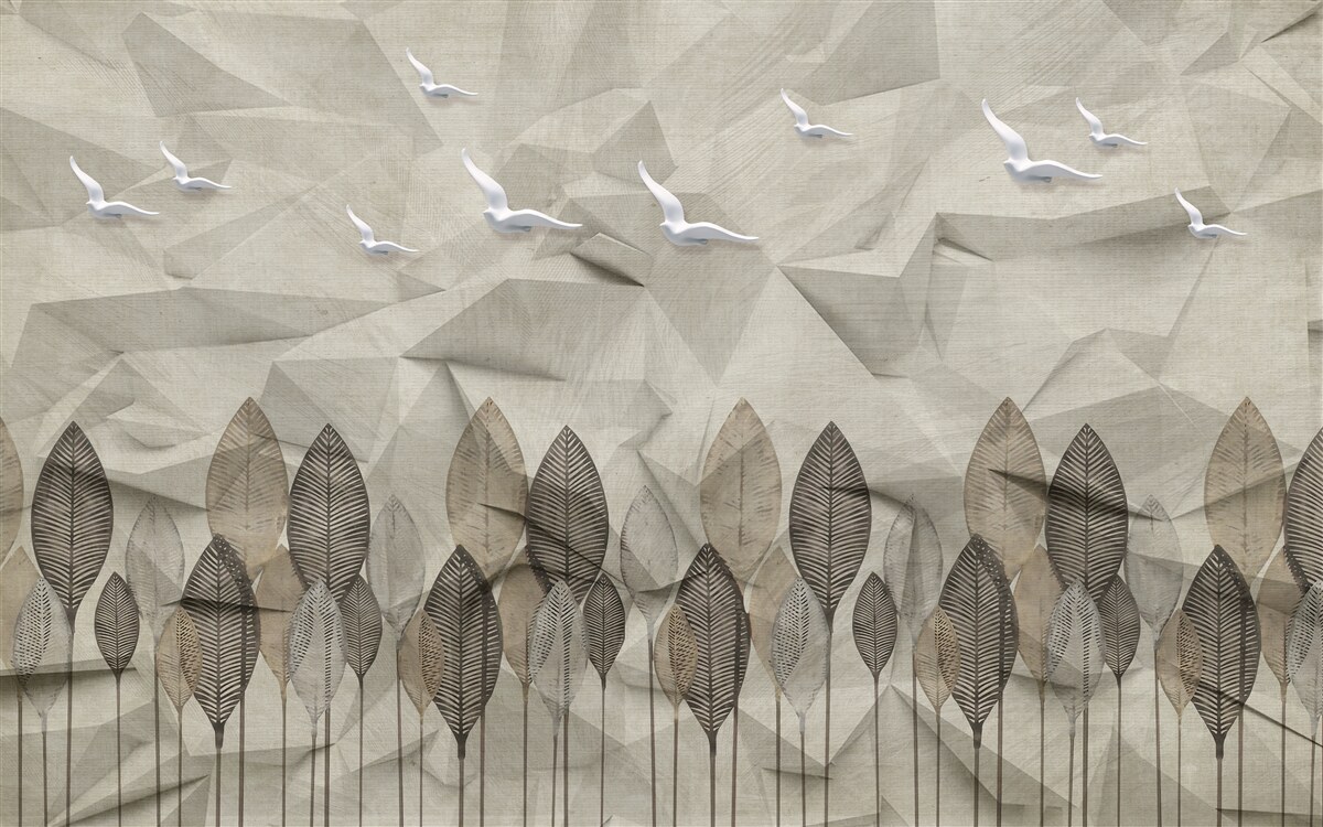 Fototapeta ptaki, które zyskują skrzydła, by latać, i las w kolorze popiołu