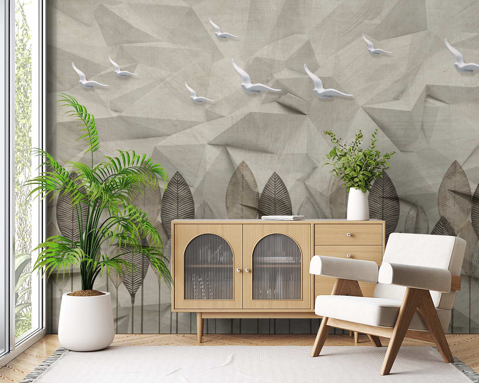 Fototapeta ptaki, które zyskują skrzydła, by latać, i las w kolorze popiołu