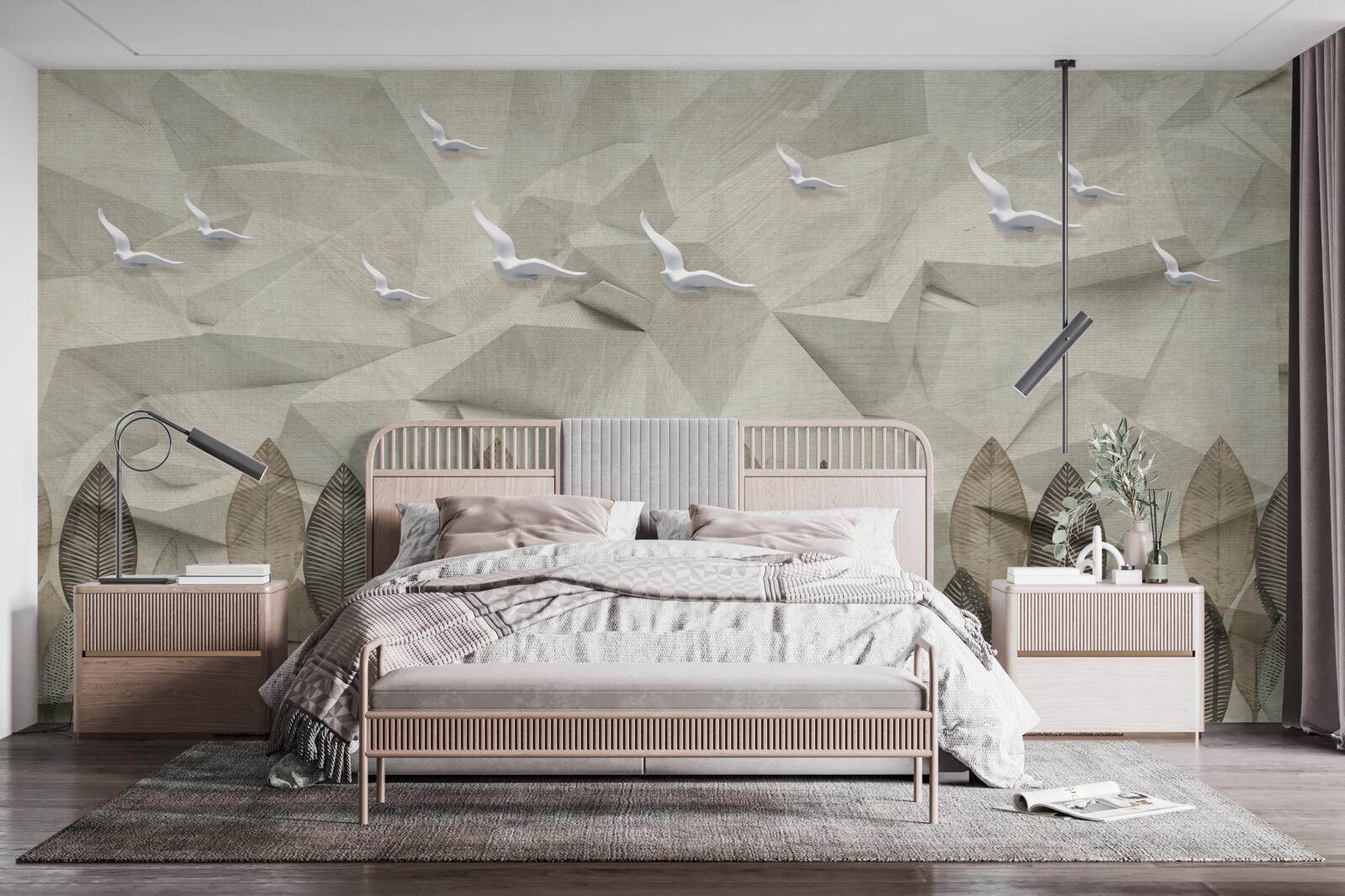 Fototapeta ptaki, które zyskują skrzydła, by latać, i las w kolorze popiołu