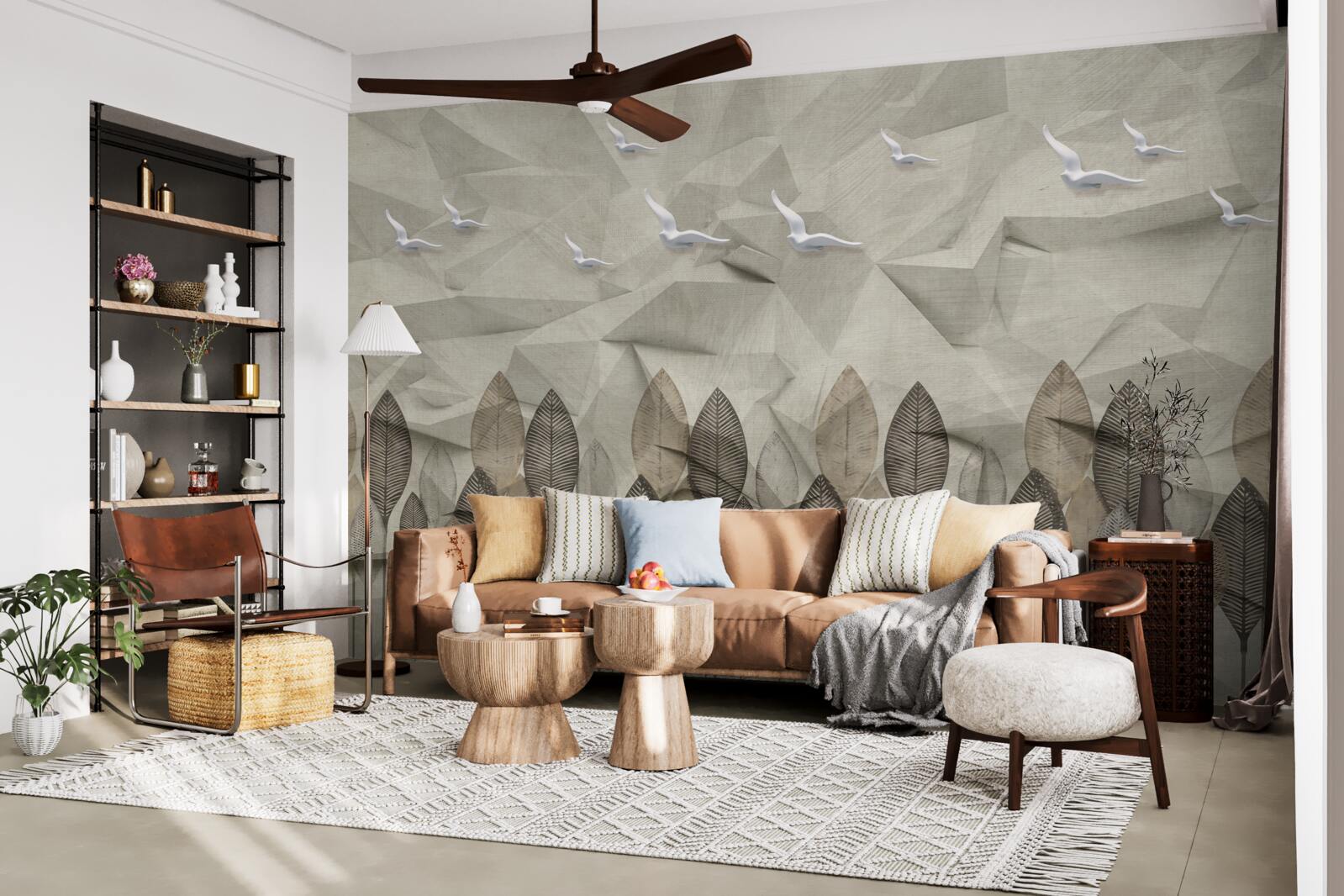 Fototapeta ptaki, które zyskują skrzydła, by latać, i las w kolorze popiołu