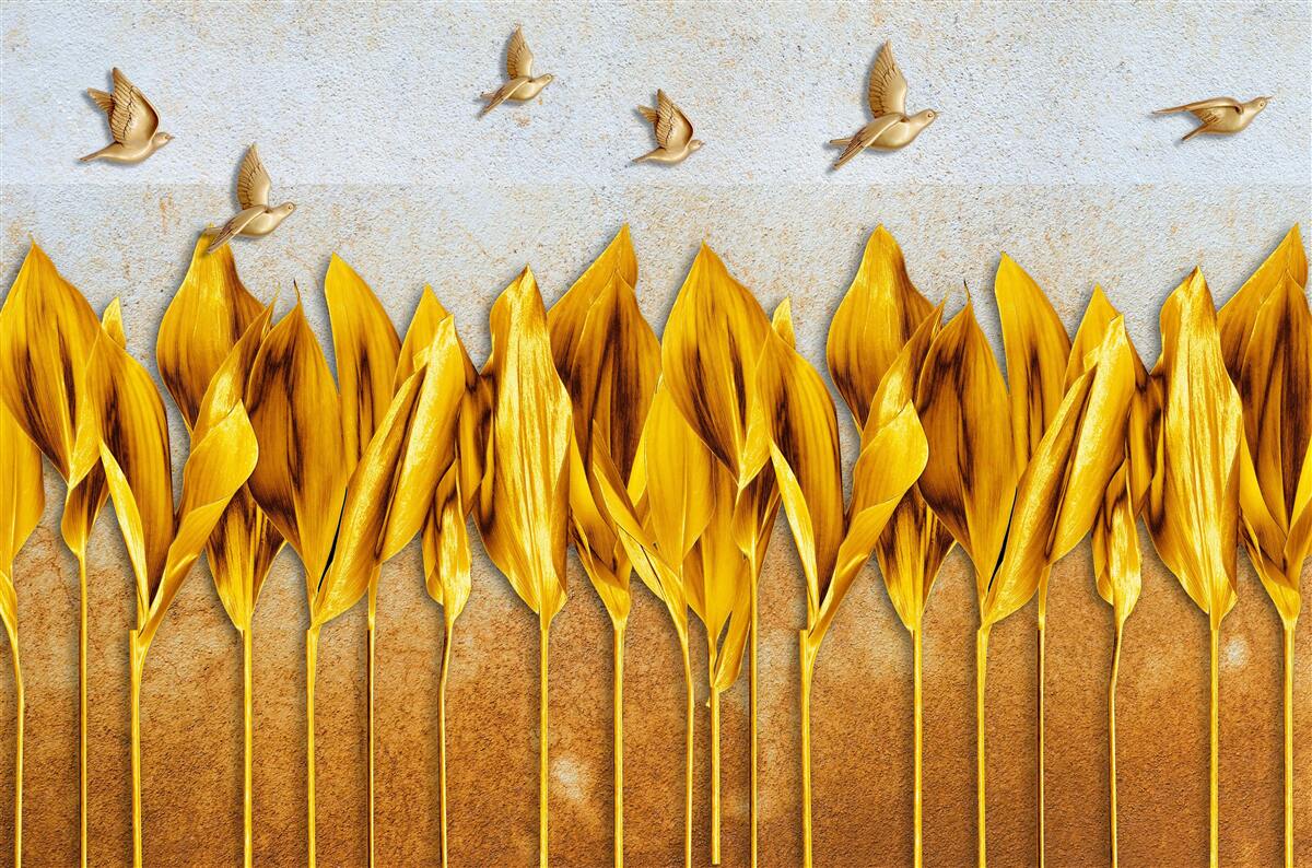 Fototapeta nad skrzydłami latających ptaków pojawia się złoty jesienny las