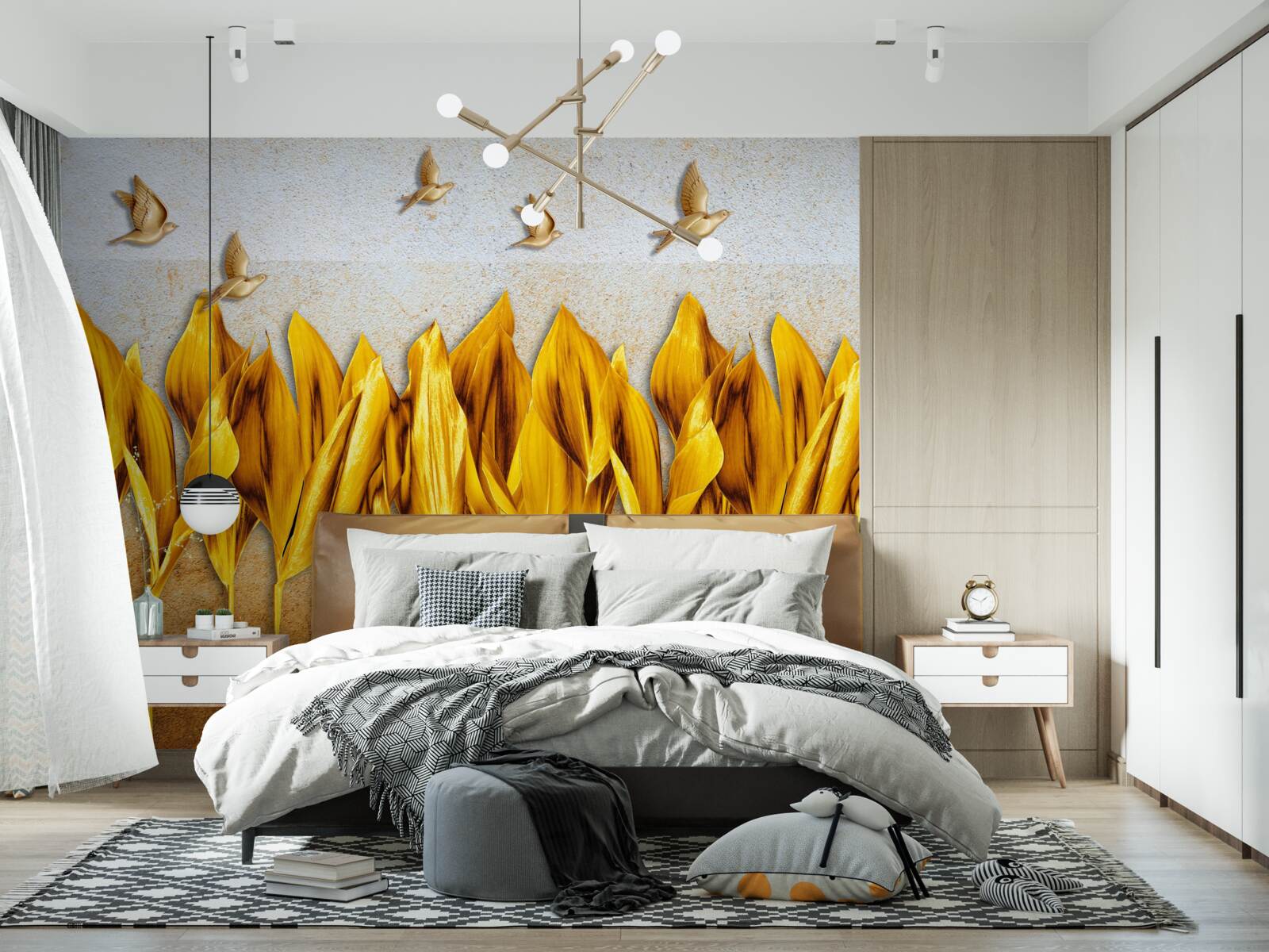 Fototapeta nad skrzydłami latających ptaków pojawia się złoty jesienny las