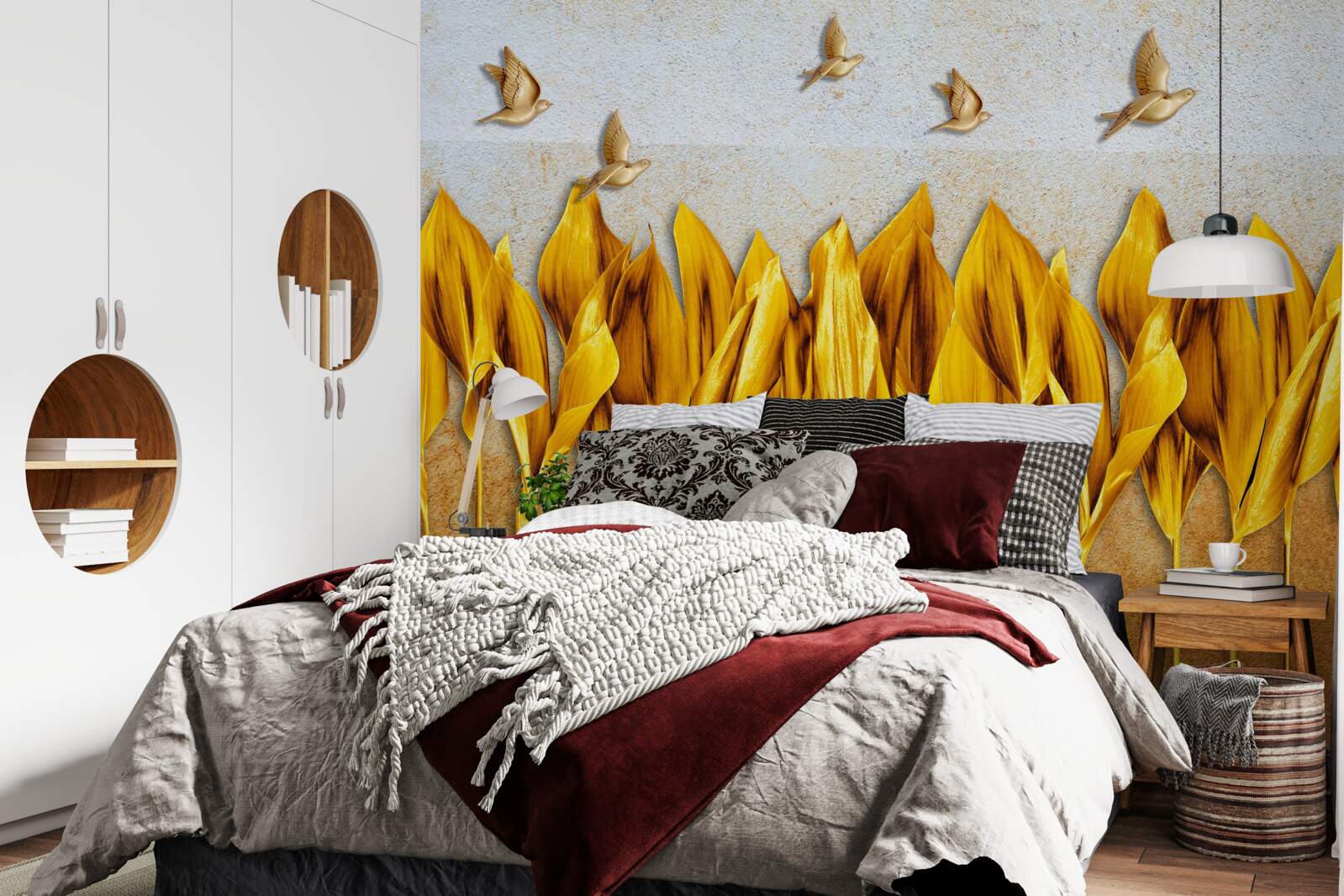 Fototapeta nad skrzydłami latających ptaków pojawia się złoty jesienny las