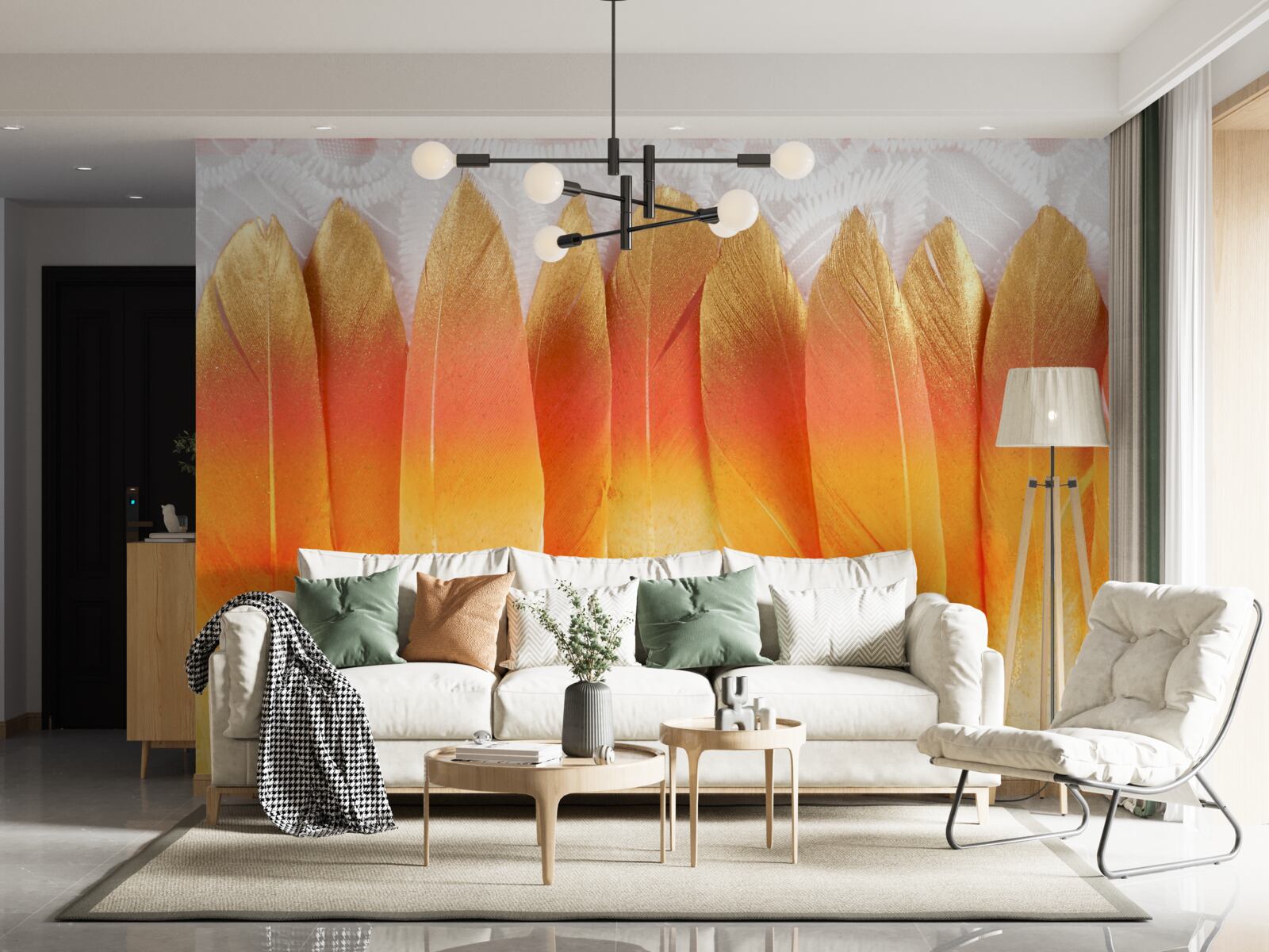 Fototapeta pióra o żółtym odcieniu na tle świtu