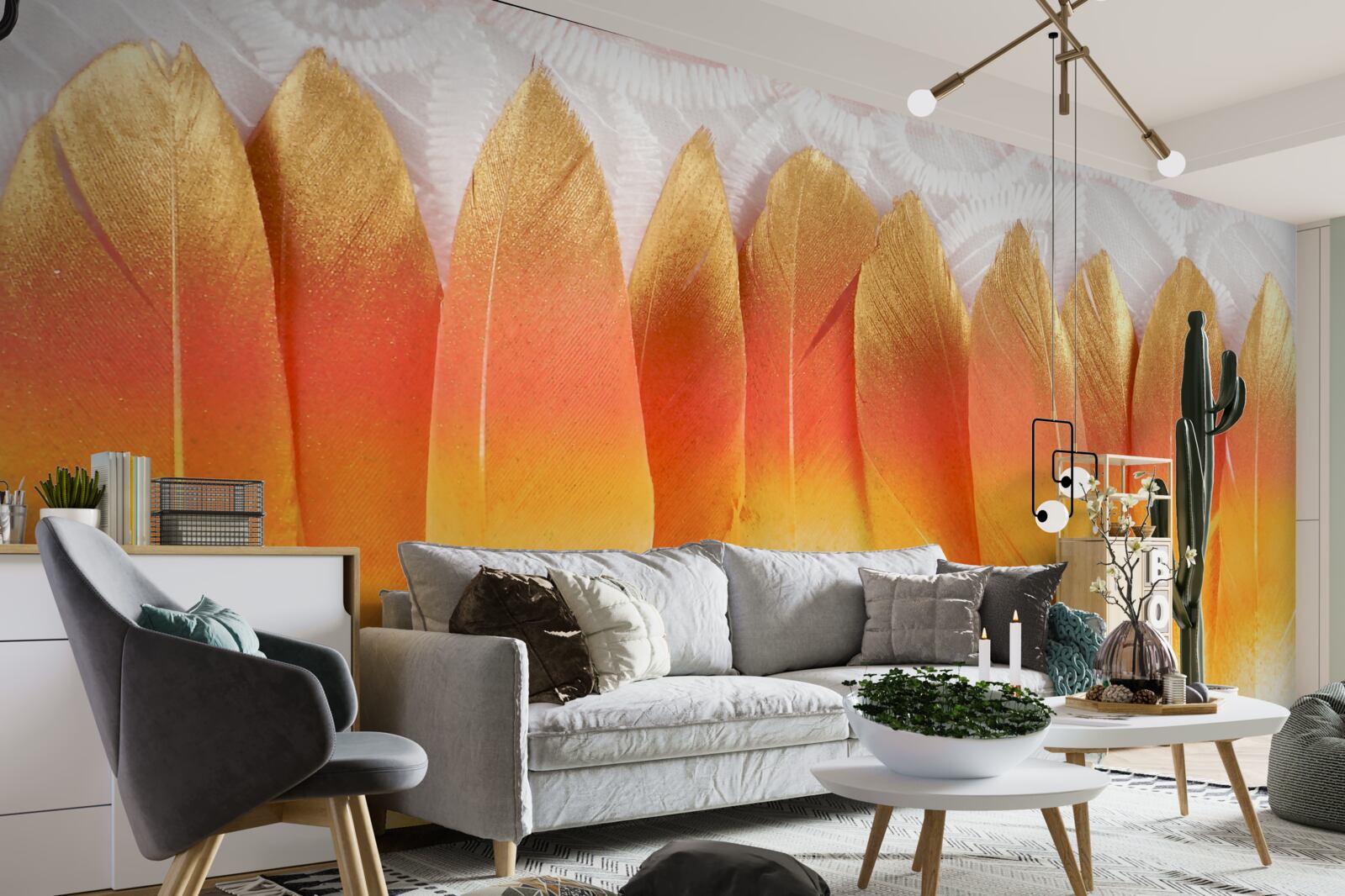 Fototapeta pióra o żółtym odcieniu na tle świtu