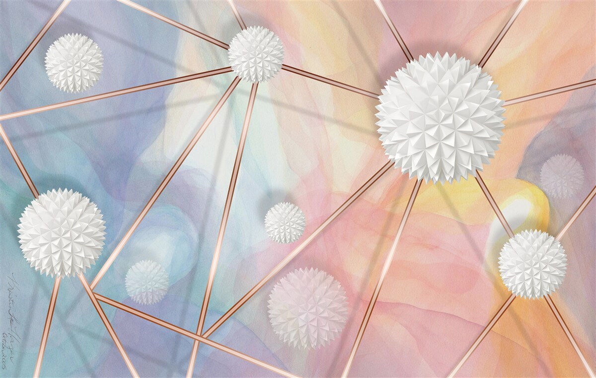 Fototapeta kule unoszące się w powietrzu i liny je łączące, wykonane w złocie