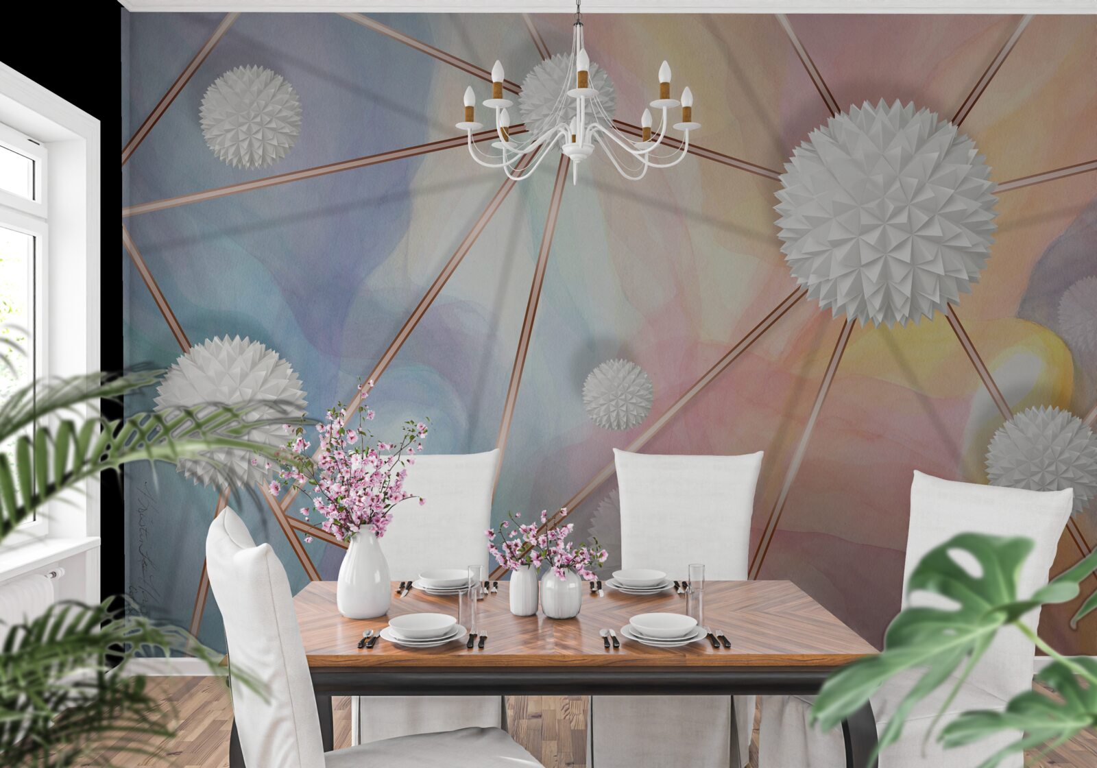 Fototapeta kule unoszące się w powietrzu i liny je łączące, wykonane w złocie