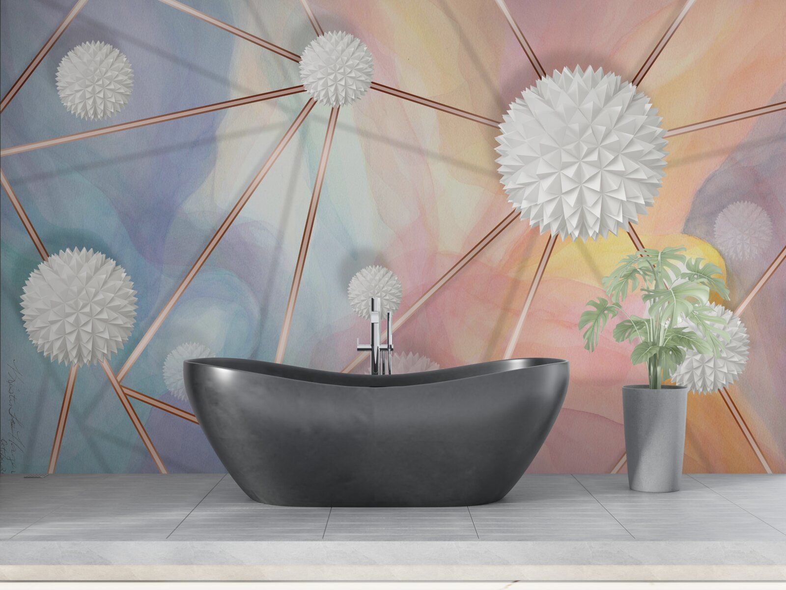 Fototapeta kule unoszące się w powietrzu i liny je łączące, wykonane w złocie